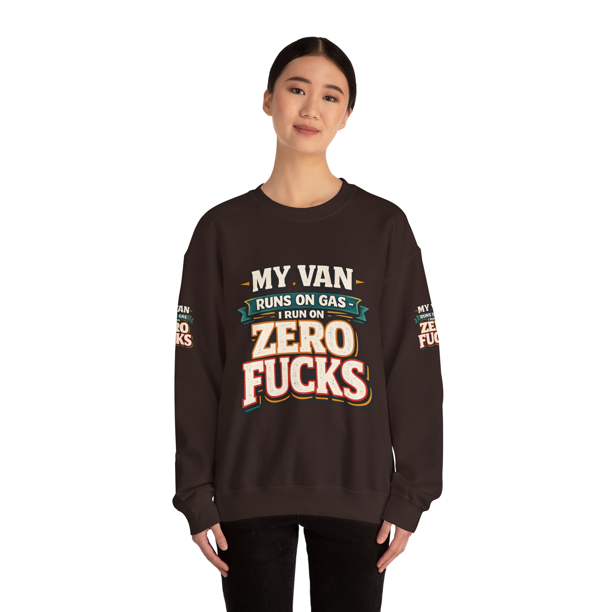 Unisex Heavy Blend™ Crewneck Sweatshirt — "My Van Runs On Gas" Design F**K-Line