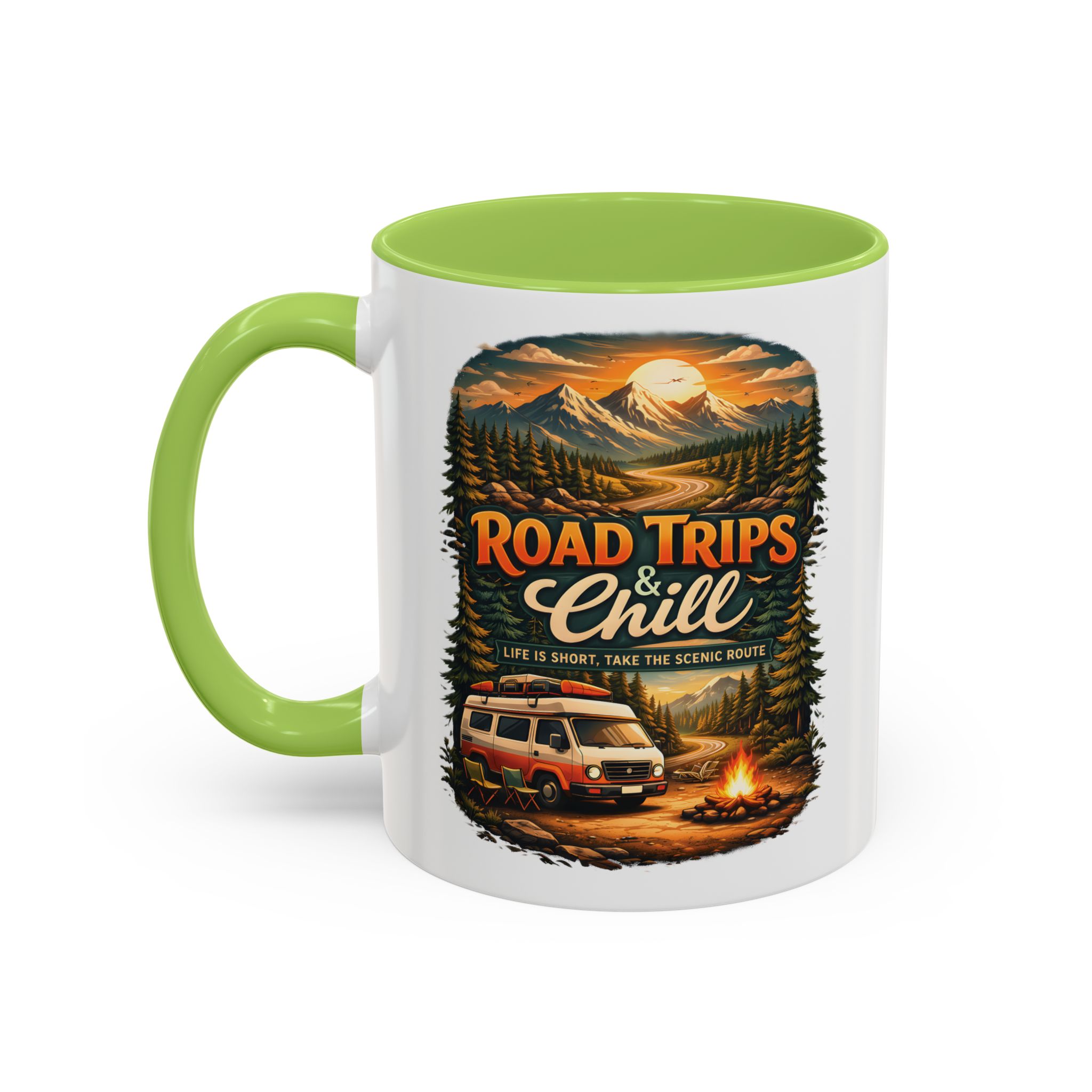 Accent Coffee Mug (11, 15oz) — "Road Trips & Chill" Design Scenic-Line