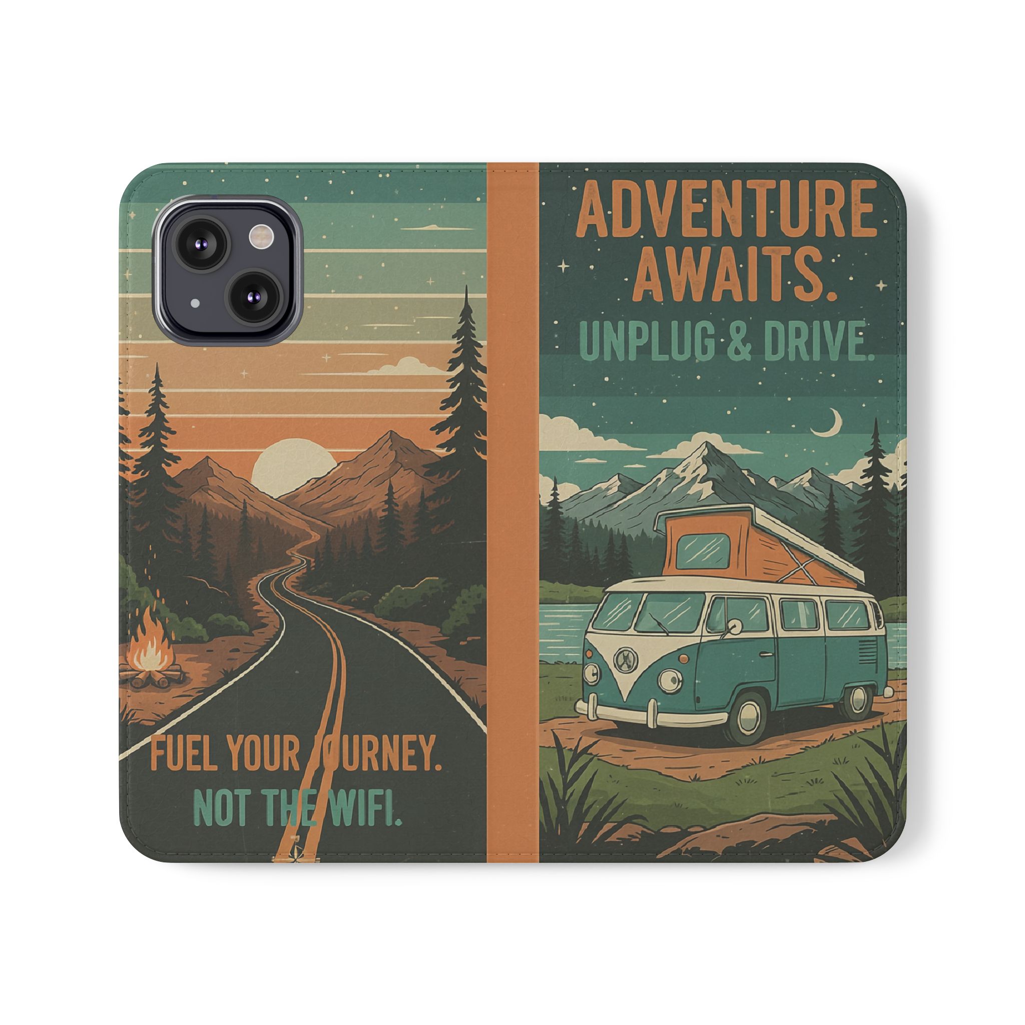 Flip Phone Case — "Adventure Awaits Unplug & Drive" Wallet Case