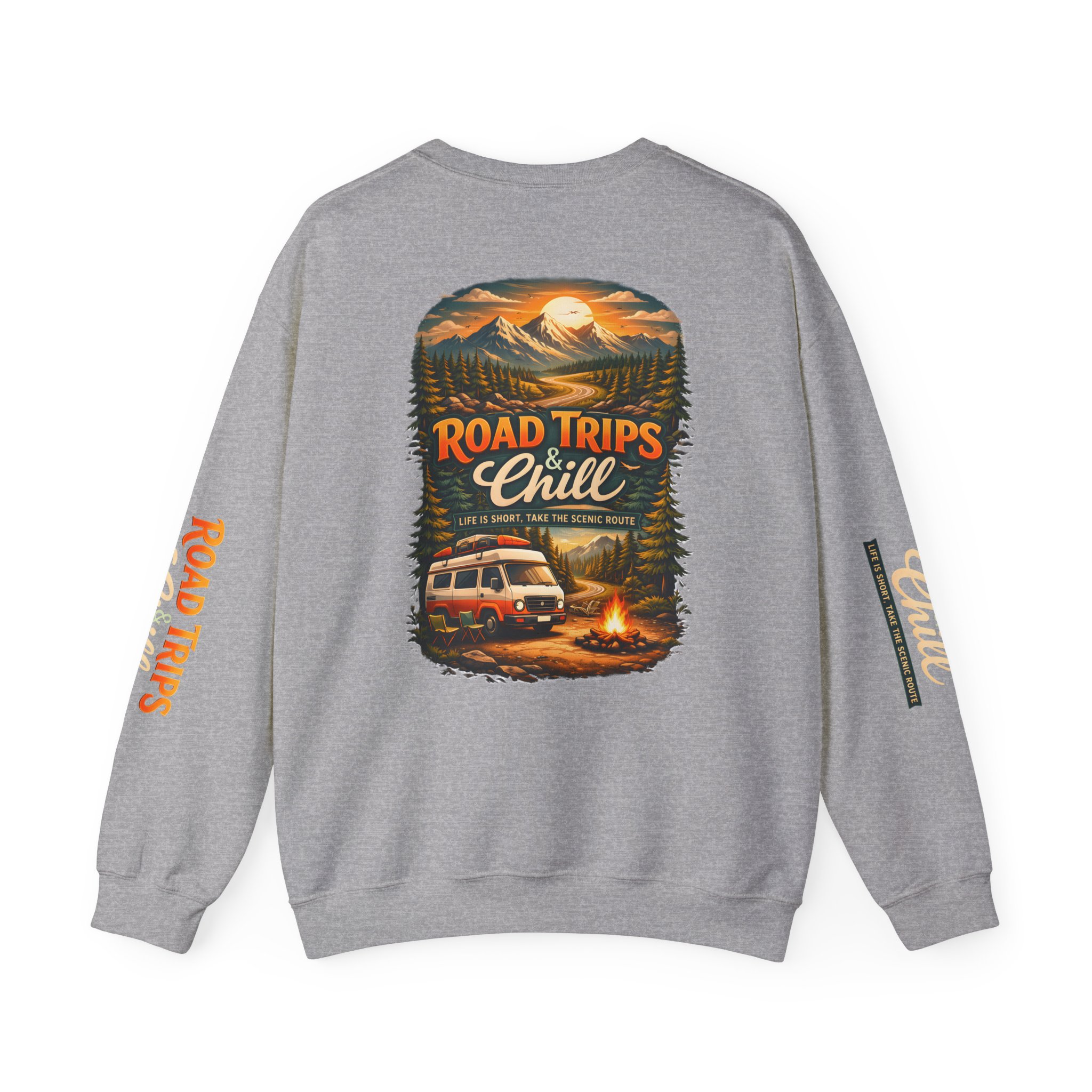 6110476879598321588_2048.jpeg Unisex Heavy Blend™ Crewneck Sweatshirt — "Road Trips & Chill" Design Scenic-Line