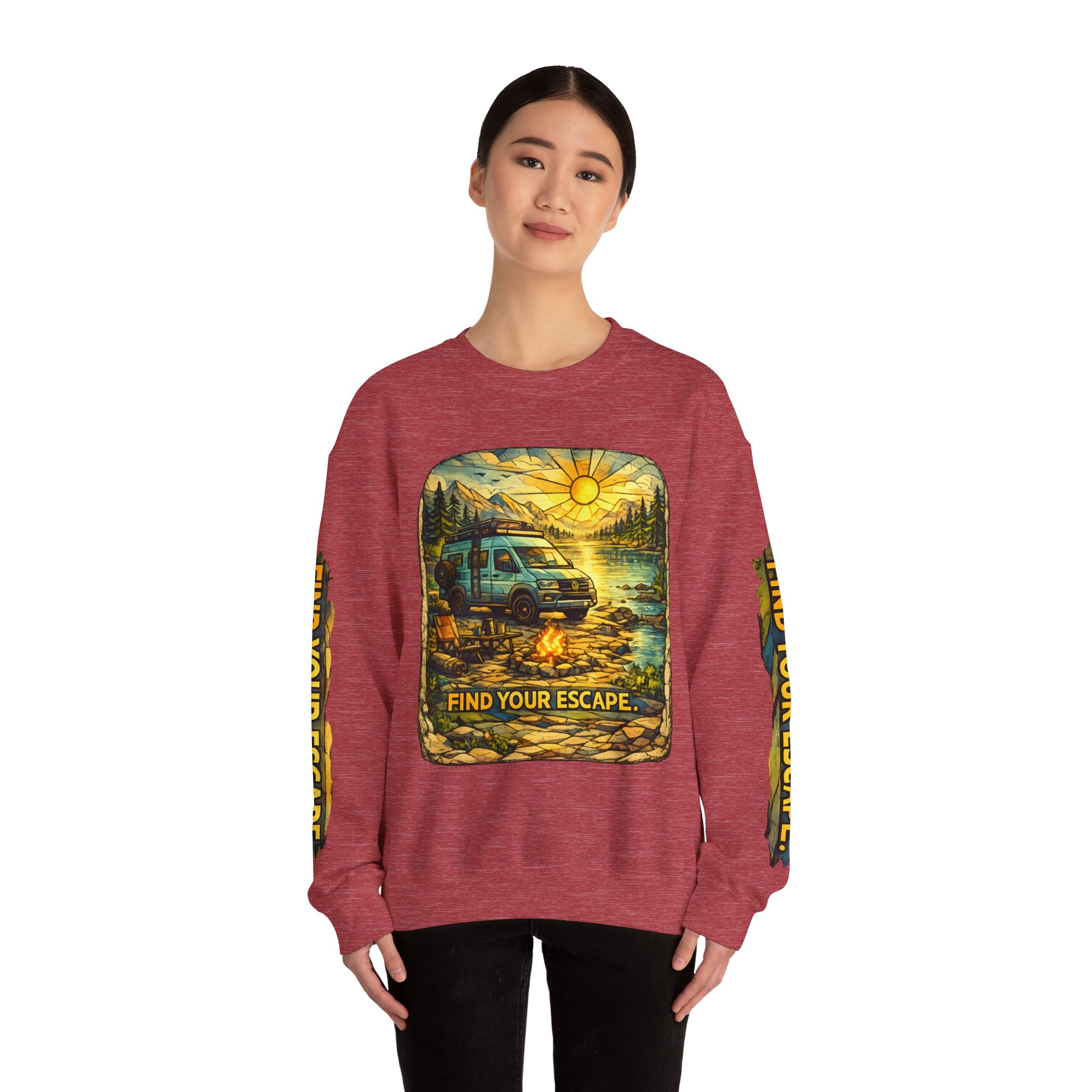 Unisex Heavy Blend™ Crewneck Sweatshirt — "Find Your Escape" Design Cubic-Line
