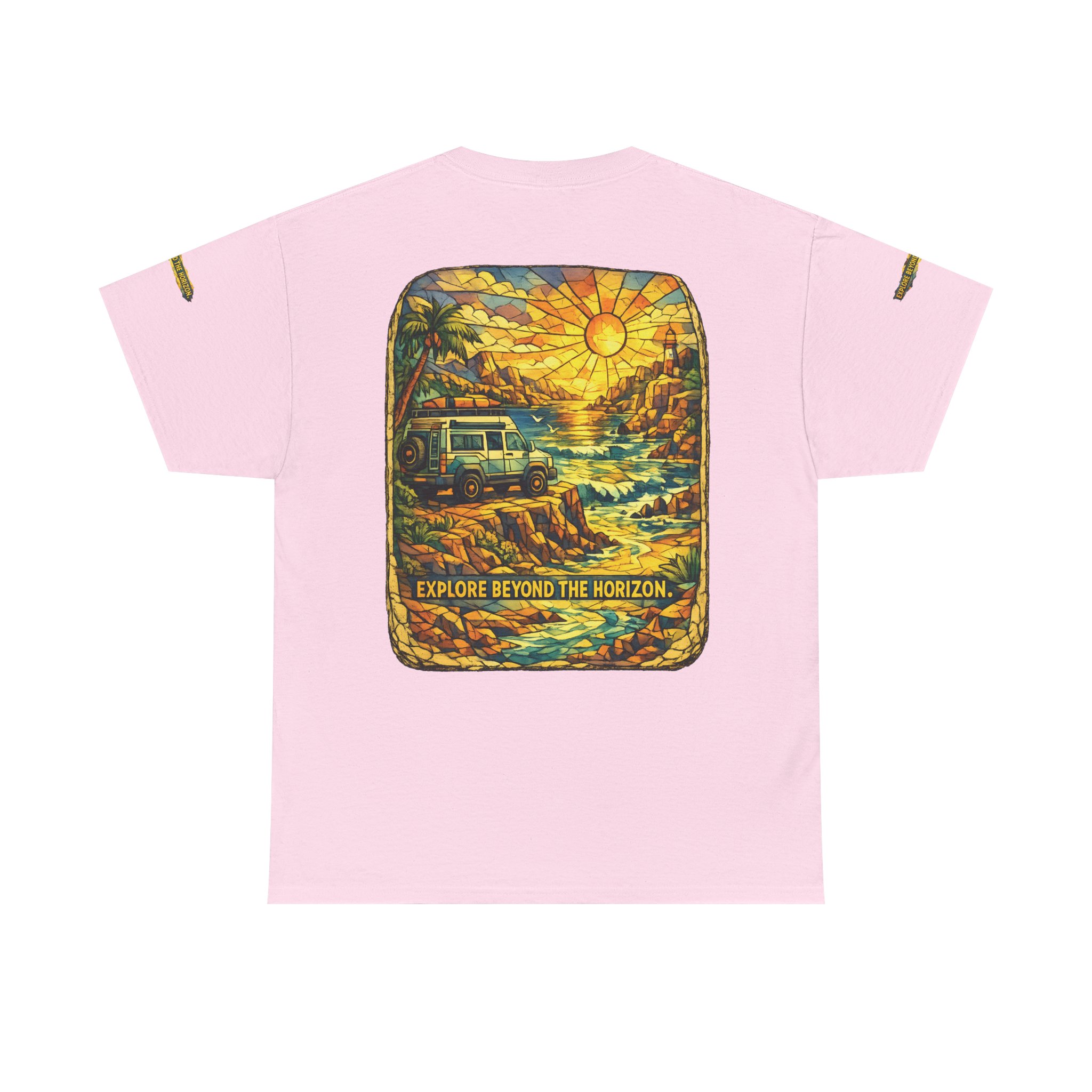 Unisex Heavy Cotton Tee — "Explore Beyond The Horizon" Design Cubic-Line