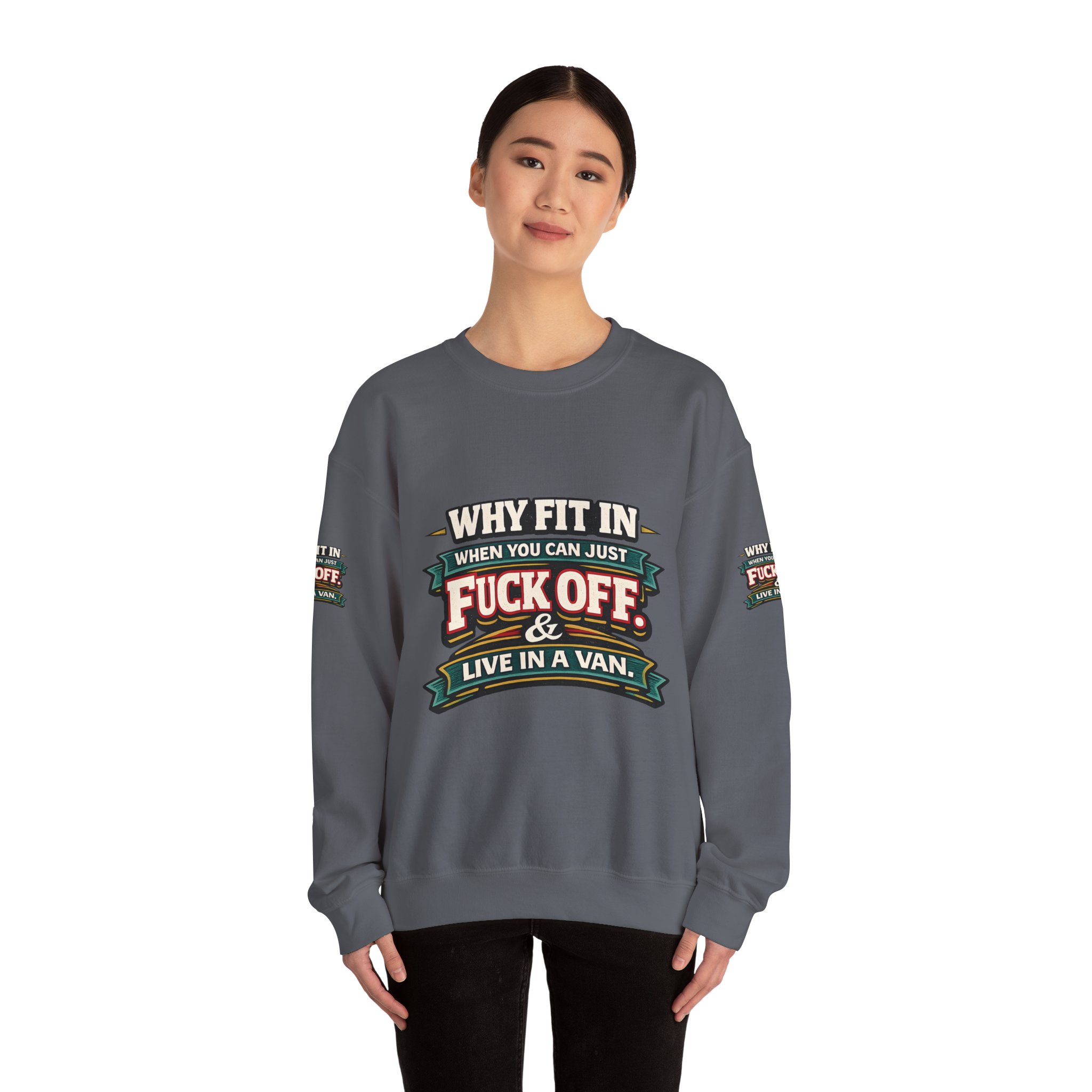 Unisex Heavy Blend™ Crewneck Sweatshirt — "Why Fit In" Design F**K-Line