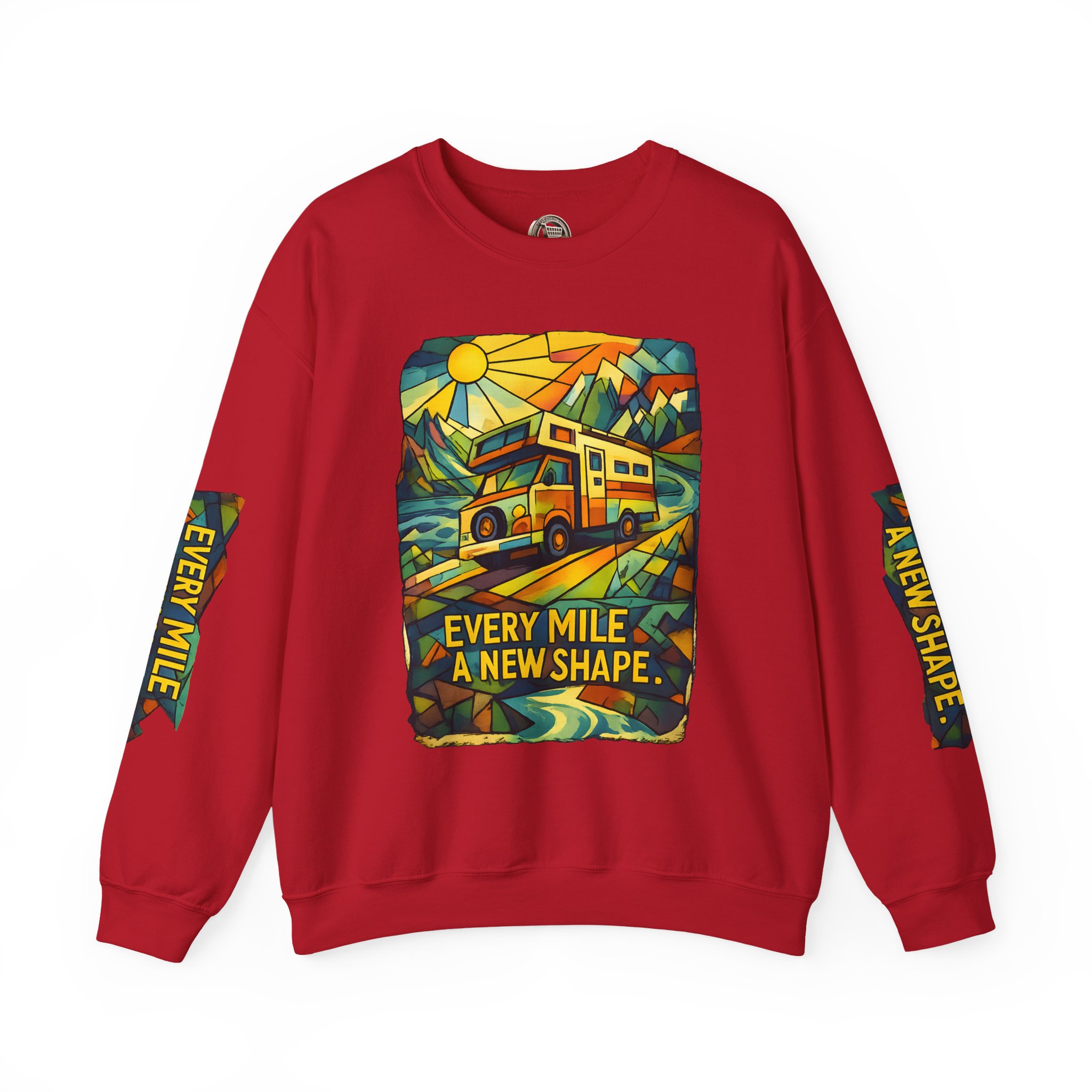 Unisex Heavy Blend™ Crewneck Sweatshirt — "Every Mile A New Shape" Design Cubic-Line
