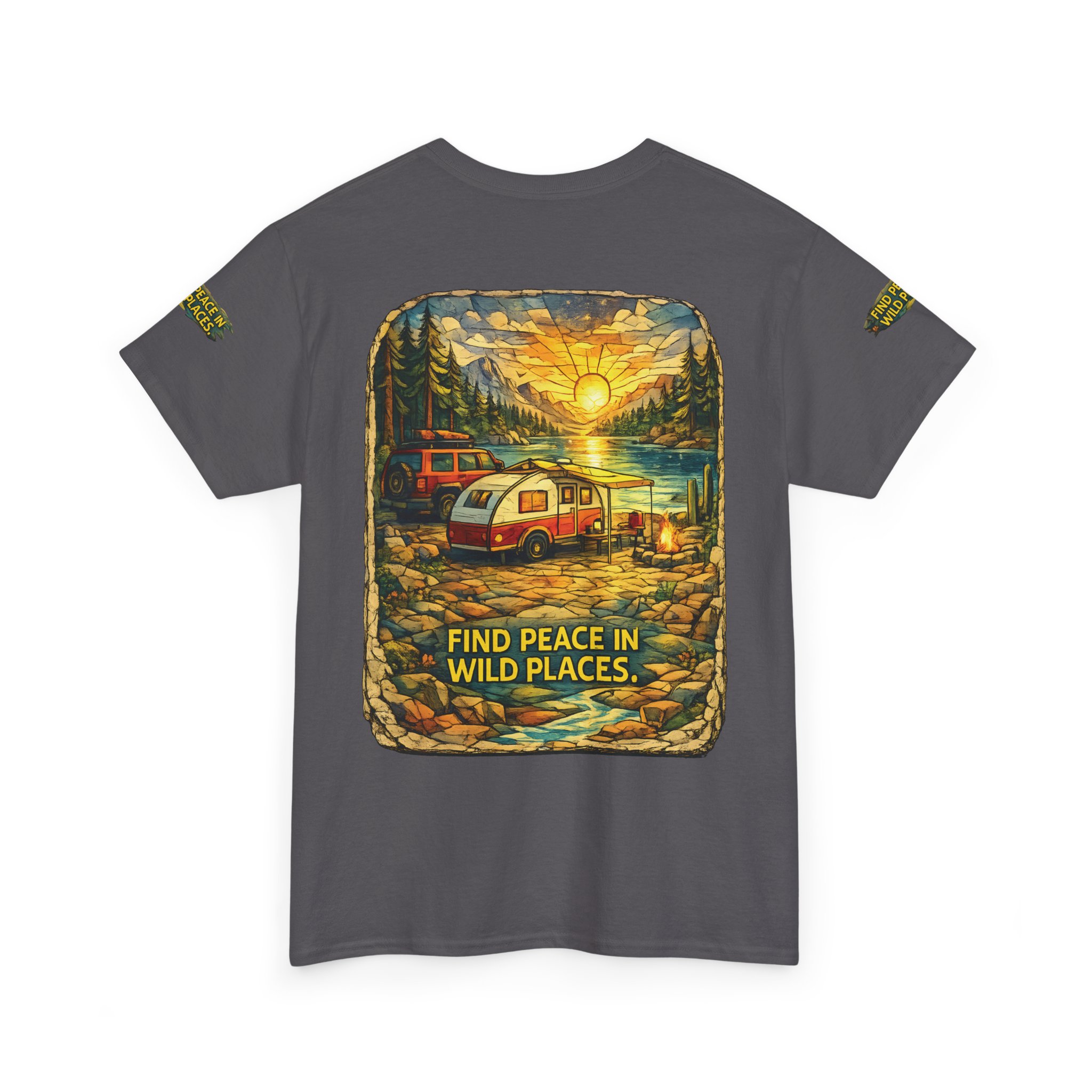 Unisex Heavy Cotton Tee — "Find Peace In Wild Places" Design Cubic-Line