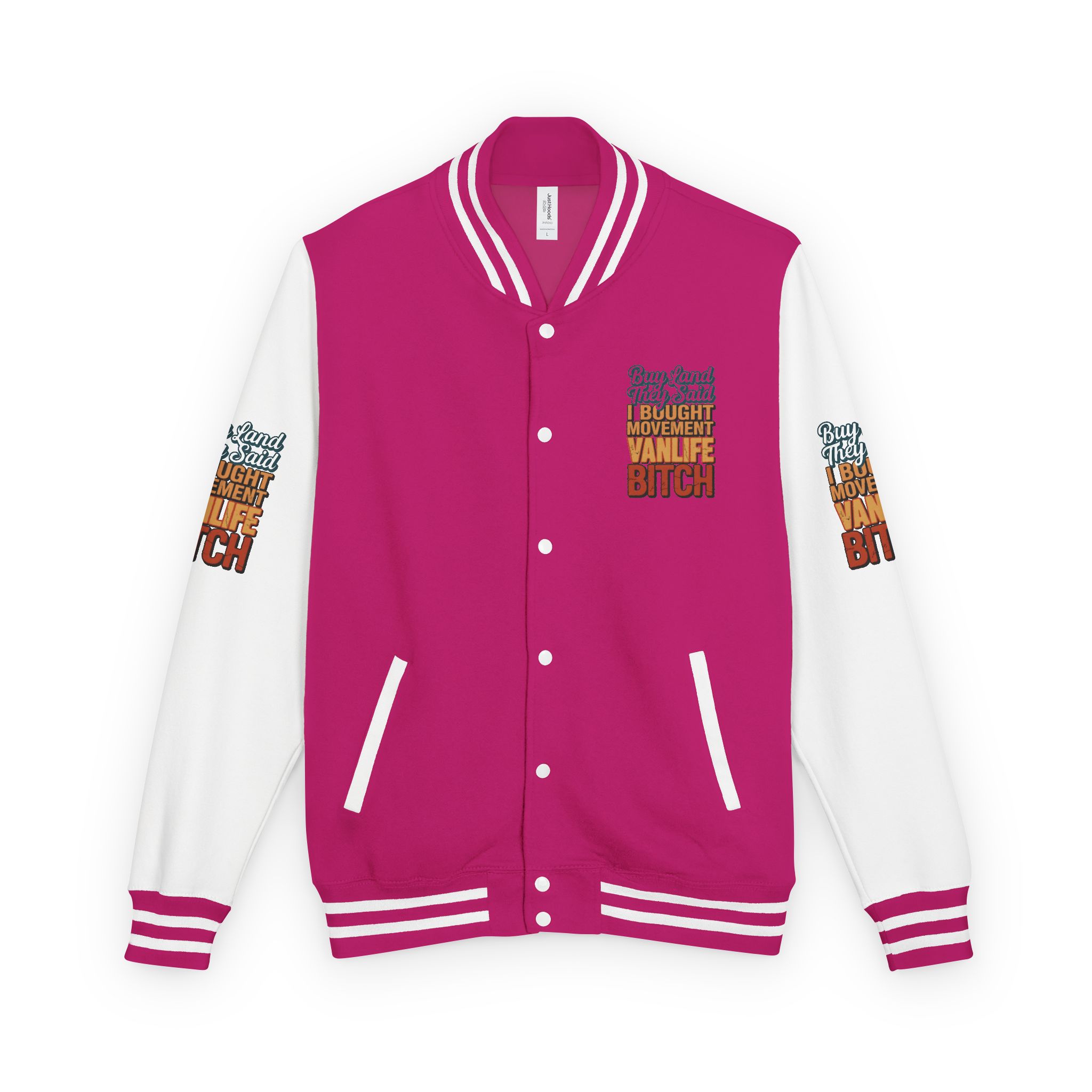 6138383298626869702_2048-1.jpeg Unisex Heavyweight Letterman Jacket — "Buy Land They Said" Design F**K-Line