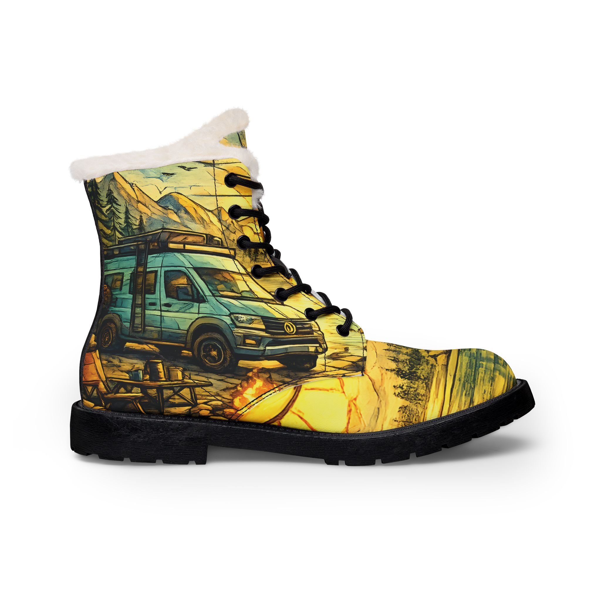 Women's Fur and Leather Boots — VW camper Boots (Cubic-Line)