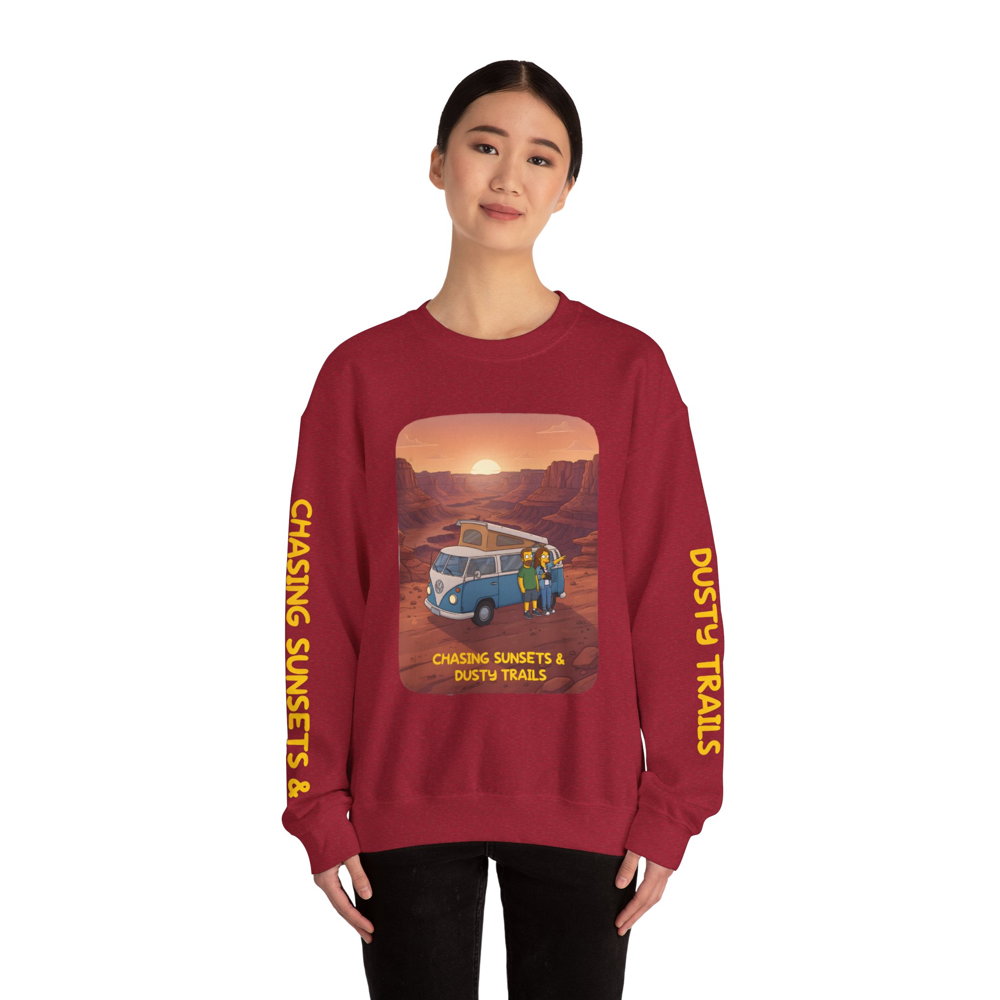 Unisex Heavy Blend™ Crewneck Sweatshirt — "Chasing Sunsets And Dusty Trails" Design Sitcom-Line