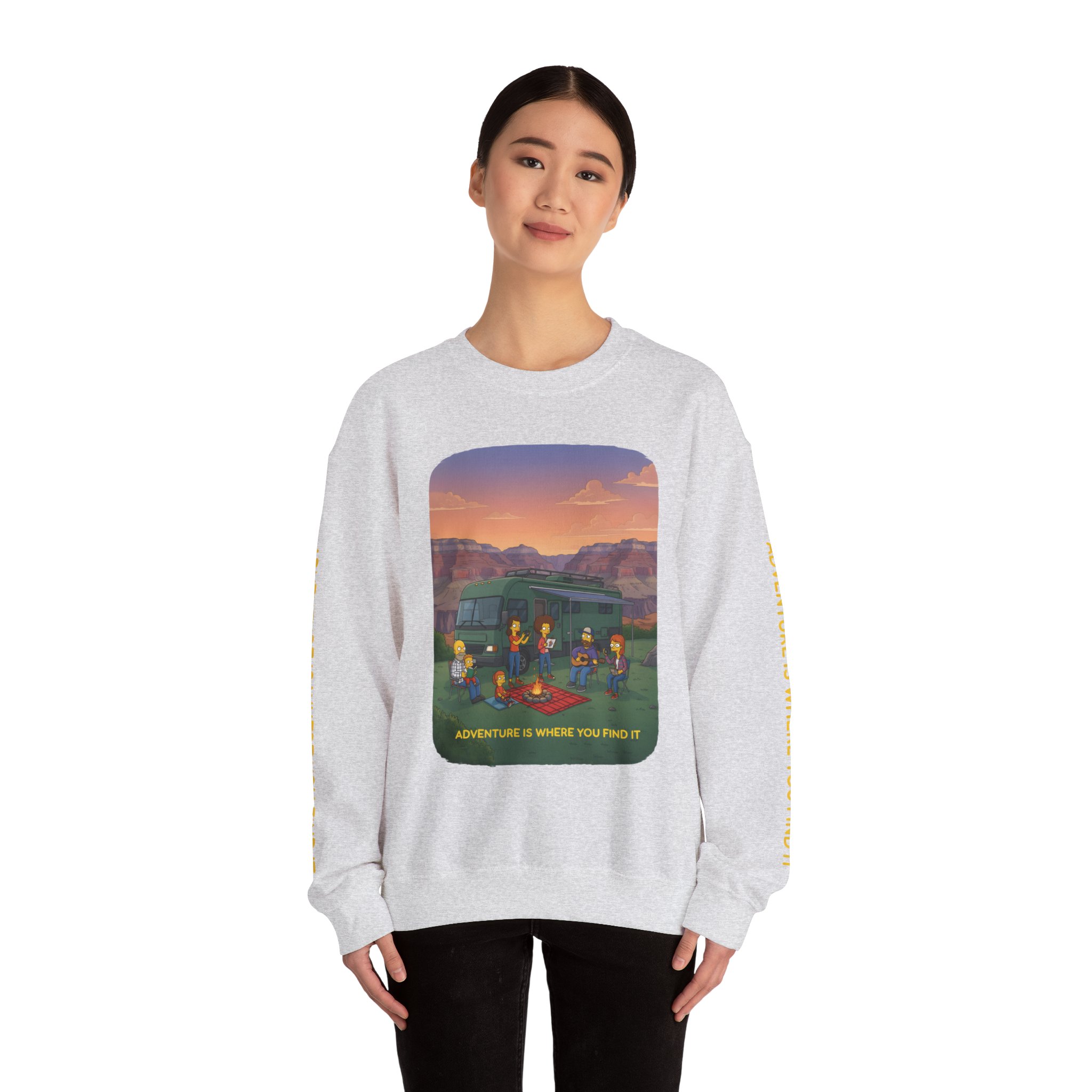 Unisex Heavy Blend™ Crewneck Sweatshirt — "Adventure Is Where You Find It" Design Sitcom-Line