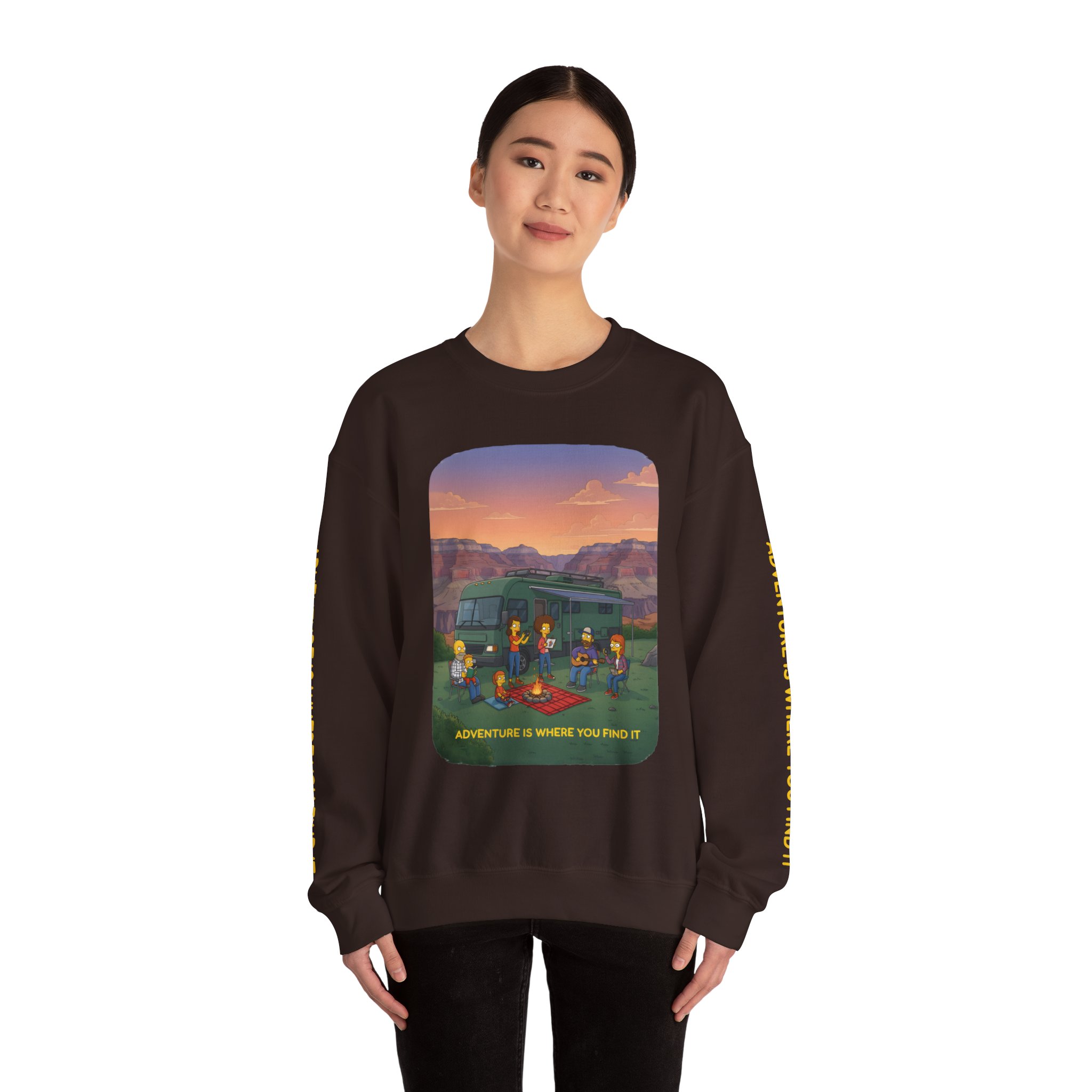 Unisex Heavy Blend™ Crewneck Sweatshirt — "Adventure Is Where You Find It" Design Sitcom-Line