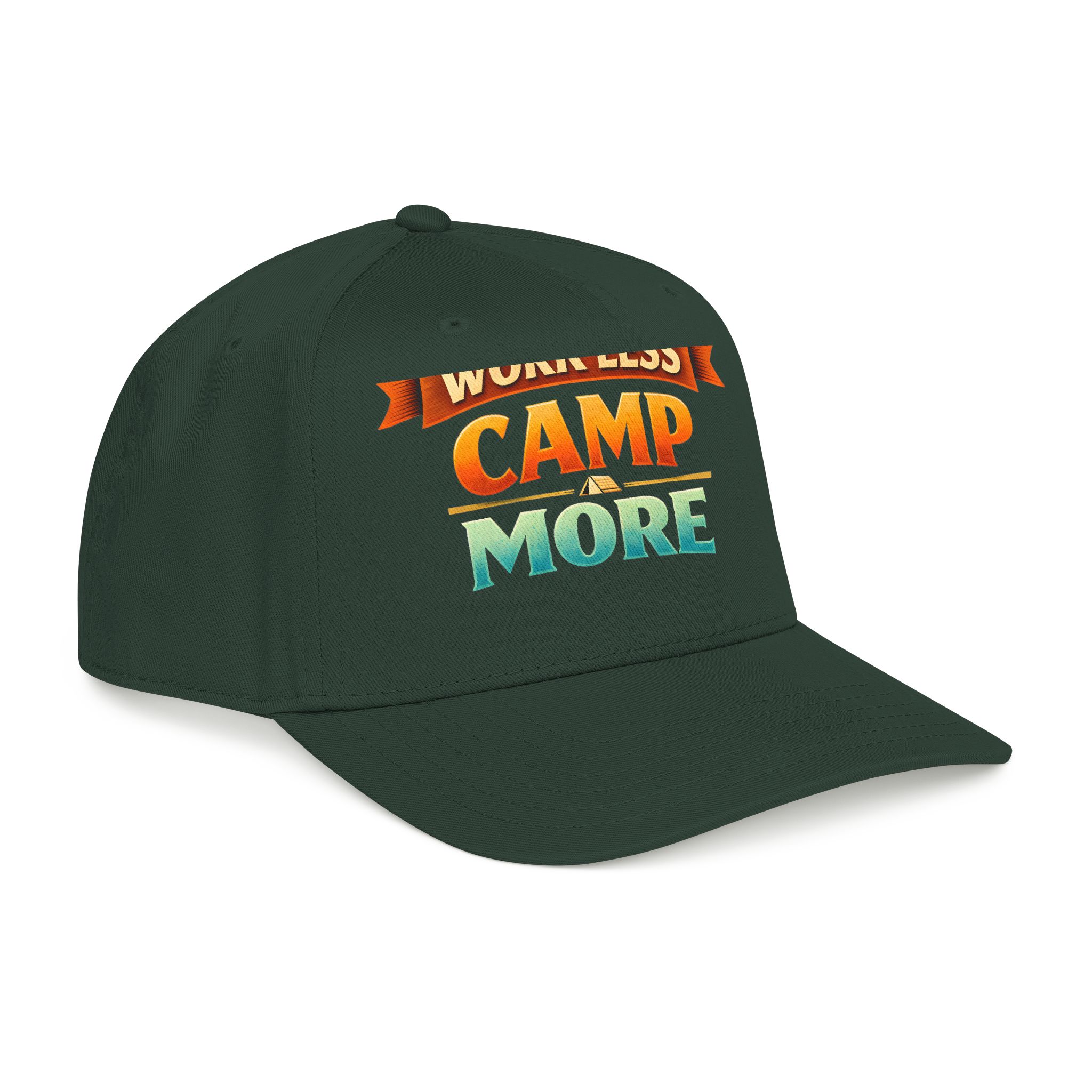 Baseball Cap - "Work Less-Camp More" Design Scenic-Line