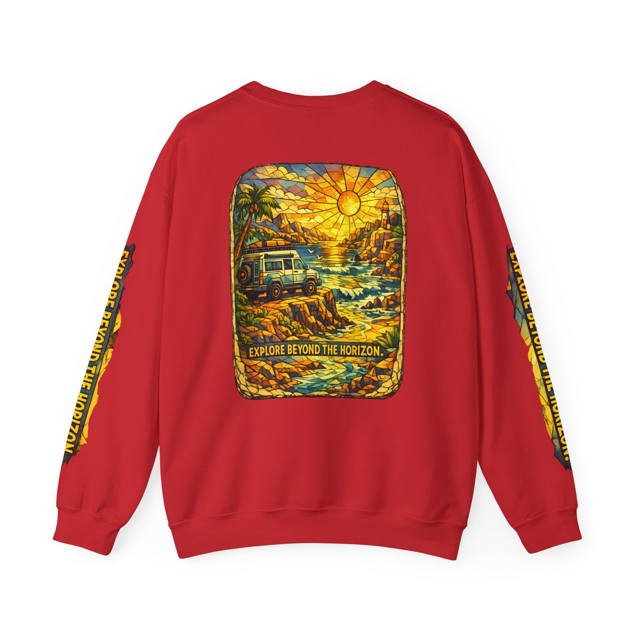 Unisex Heavy Blend™ Crewneck Sweatshirt — "Explore Beyond The Horizon" Design Cubic-Line