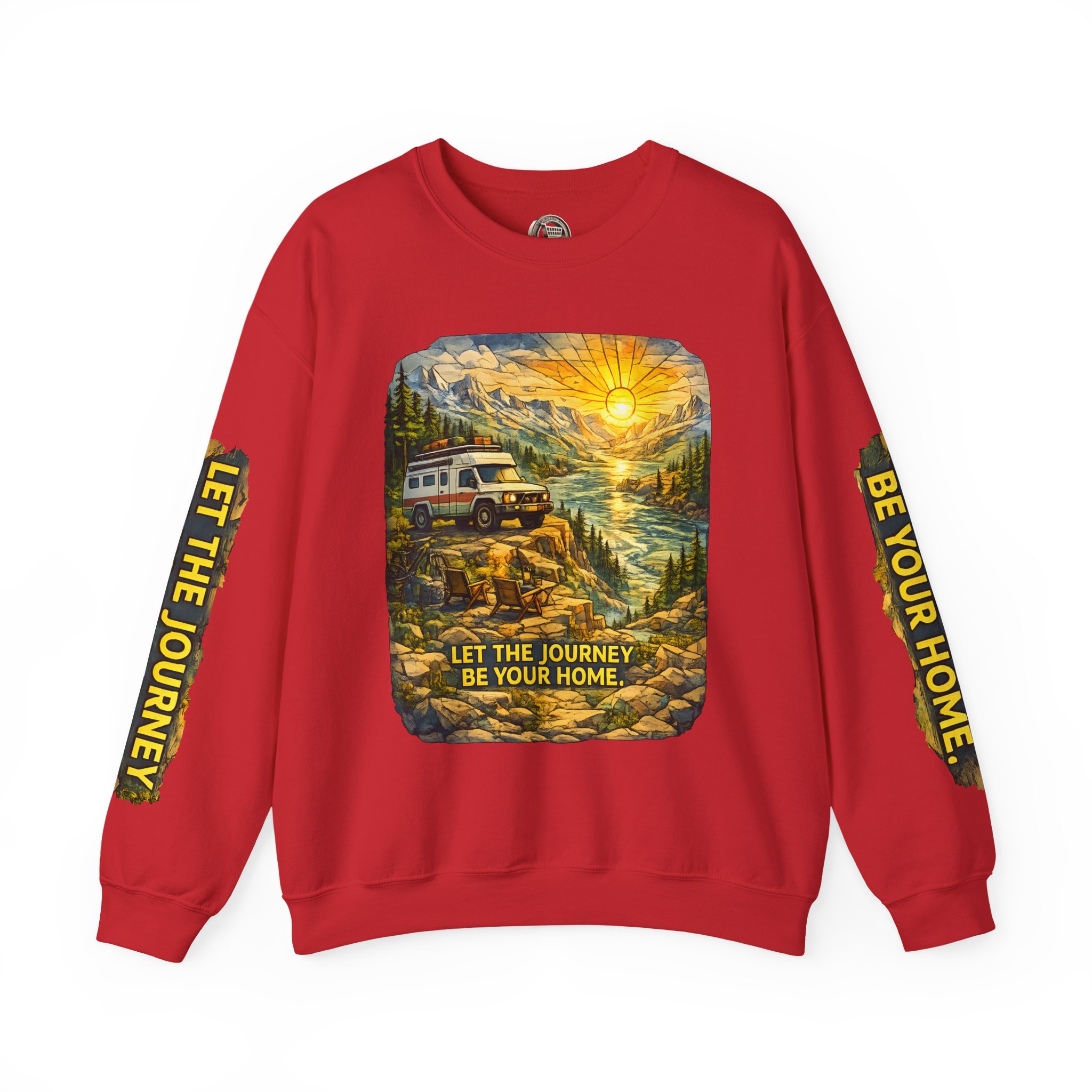 Unisex Heavy Blend™ Crewneck Sweatshirt — "Let The Journey Be Your Home" Design Cubic-Line