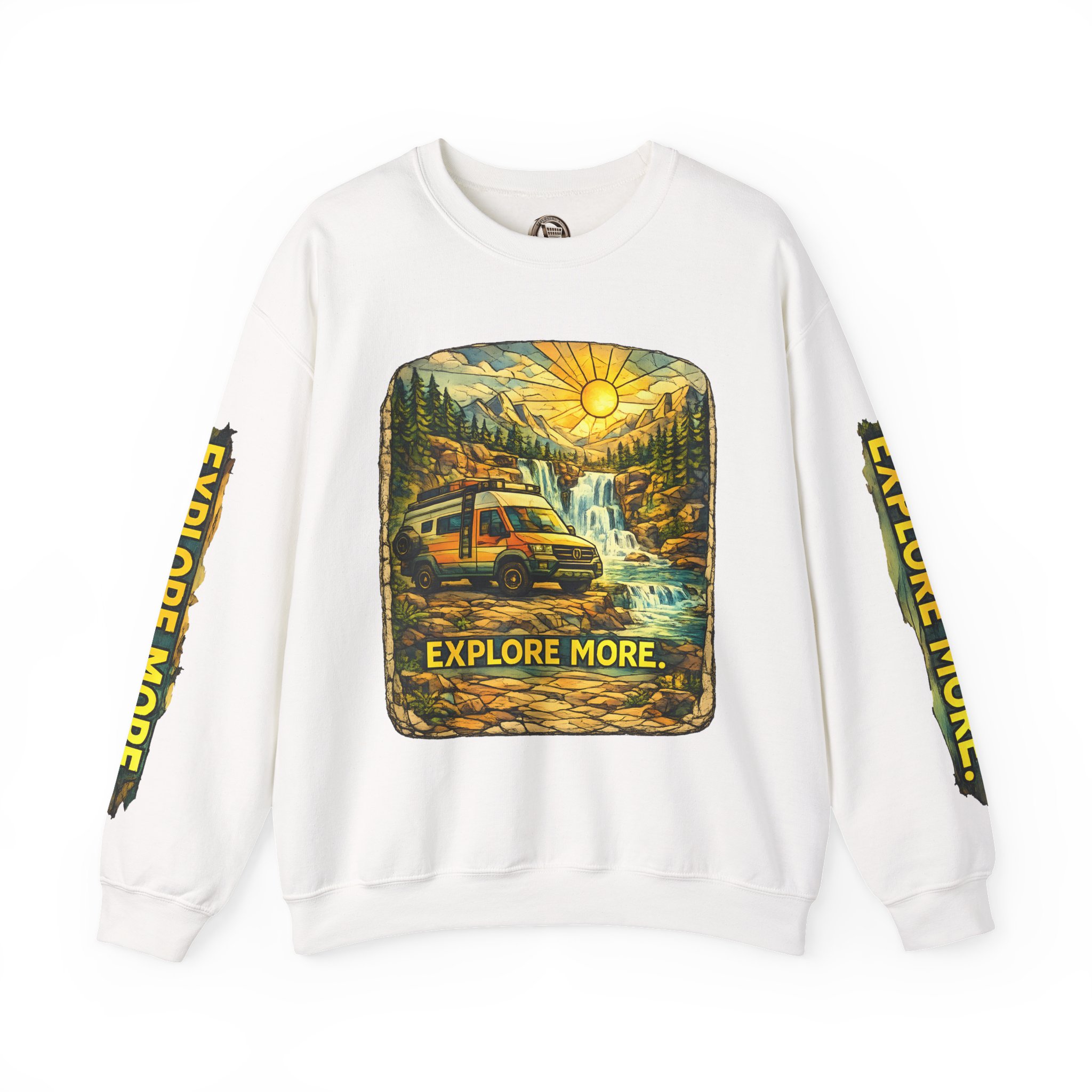 Unisex Heavy Blend™ Crewneck Sweatshirt — "Explore More" Design Cubic-Line