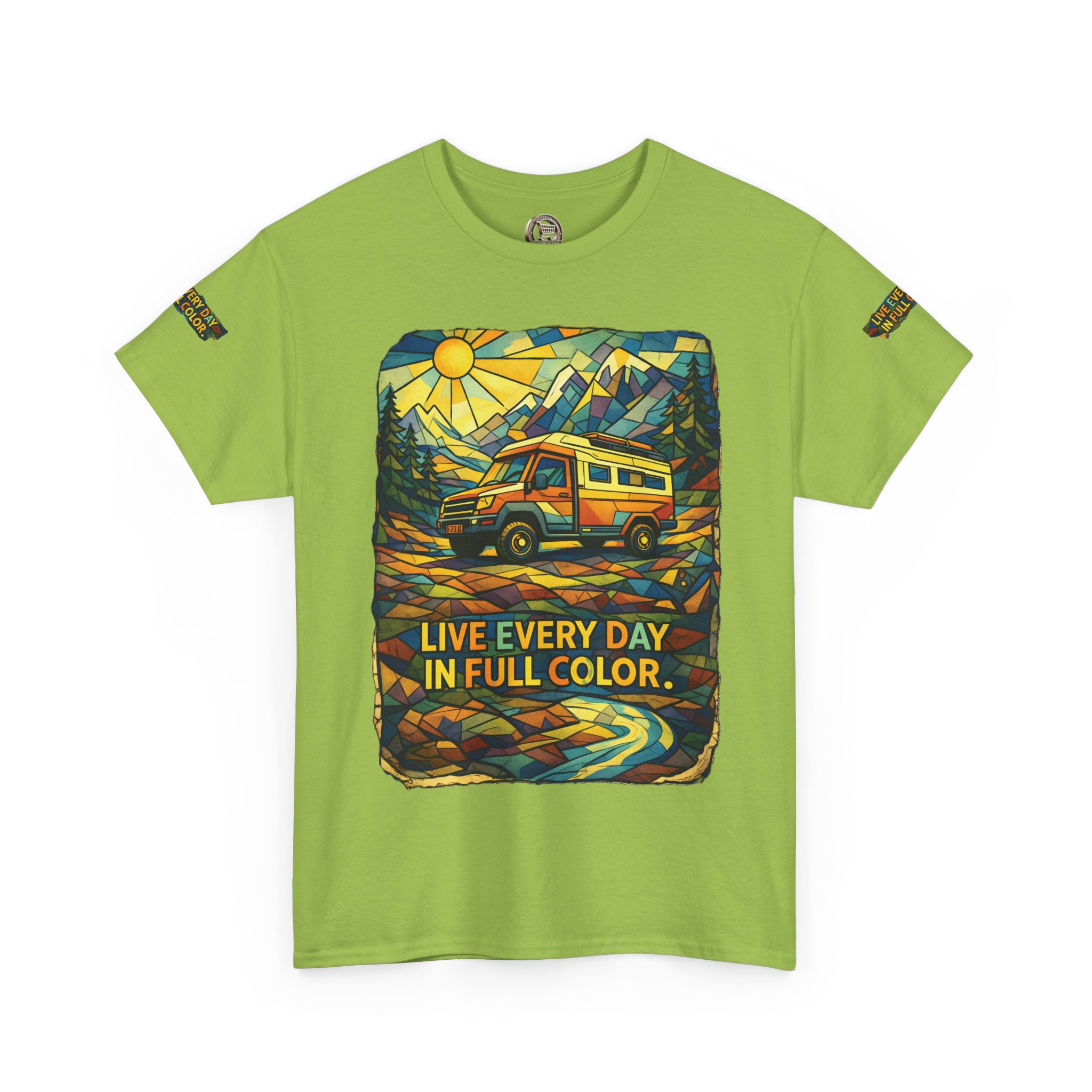 6157176567425784974_2048.jpeg Unisex Heavy Cotton Tee — "Live Life Every Day In Full Color" Design Cubic-Line