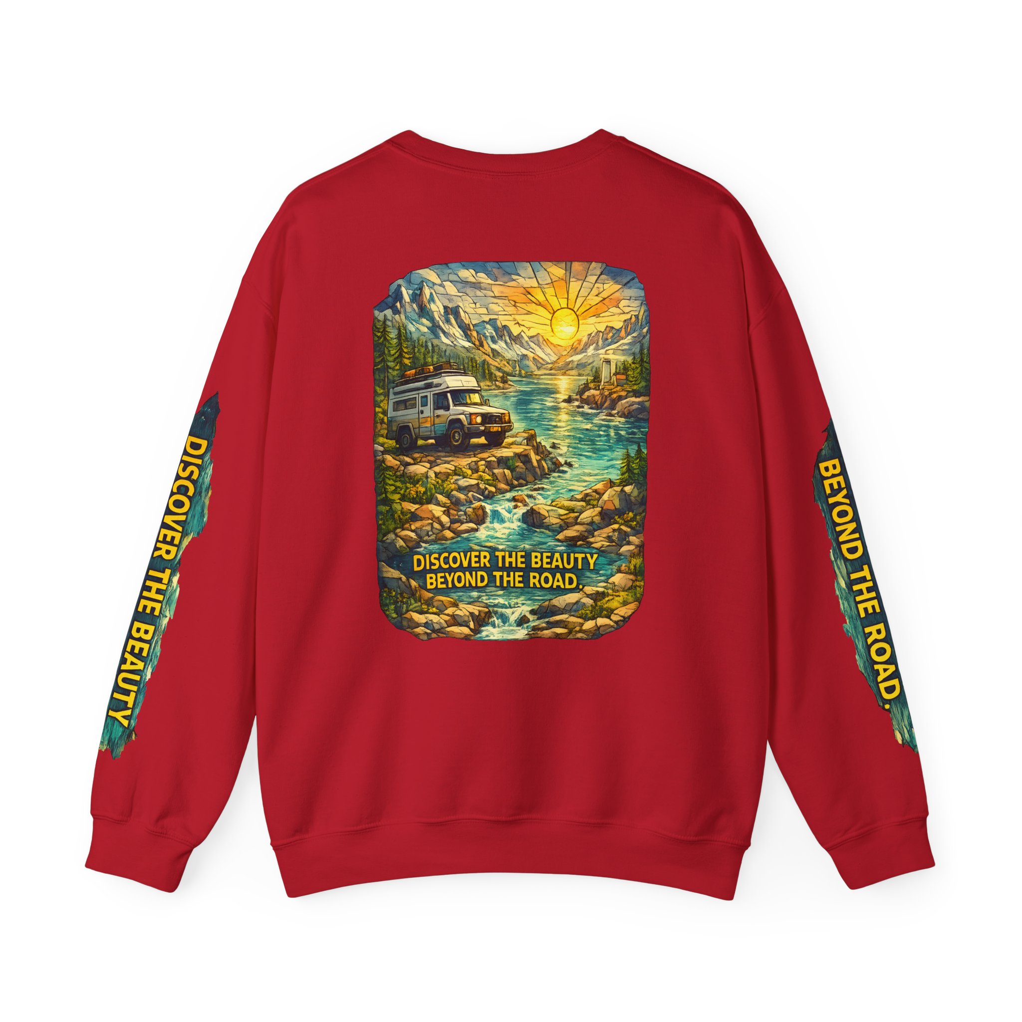 Unisex Heavy Blend™ Crewneck Sweatshirt — "Discover The Bieuty Beyond The Road" Design Cubic-Line