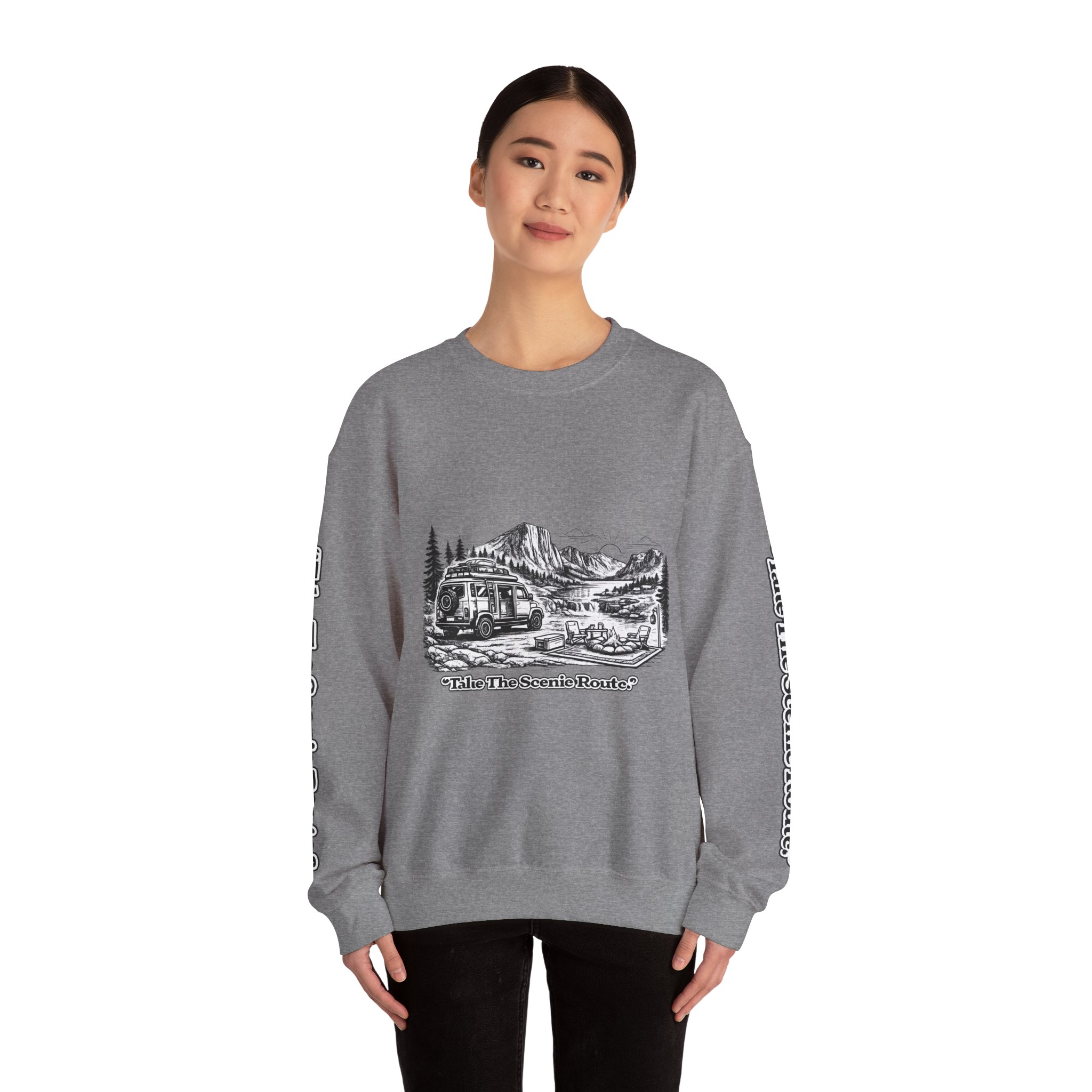 6163430752837213626_2048.jpeg Unisex Heavy Blend™ Crewneck Sweatshirt — "Take The Scenic Route" Design Minimal-Line