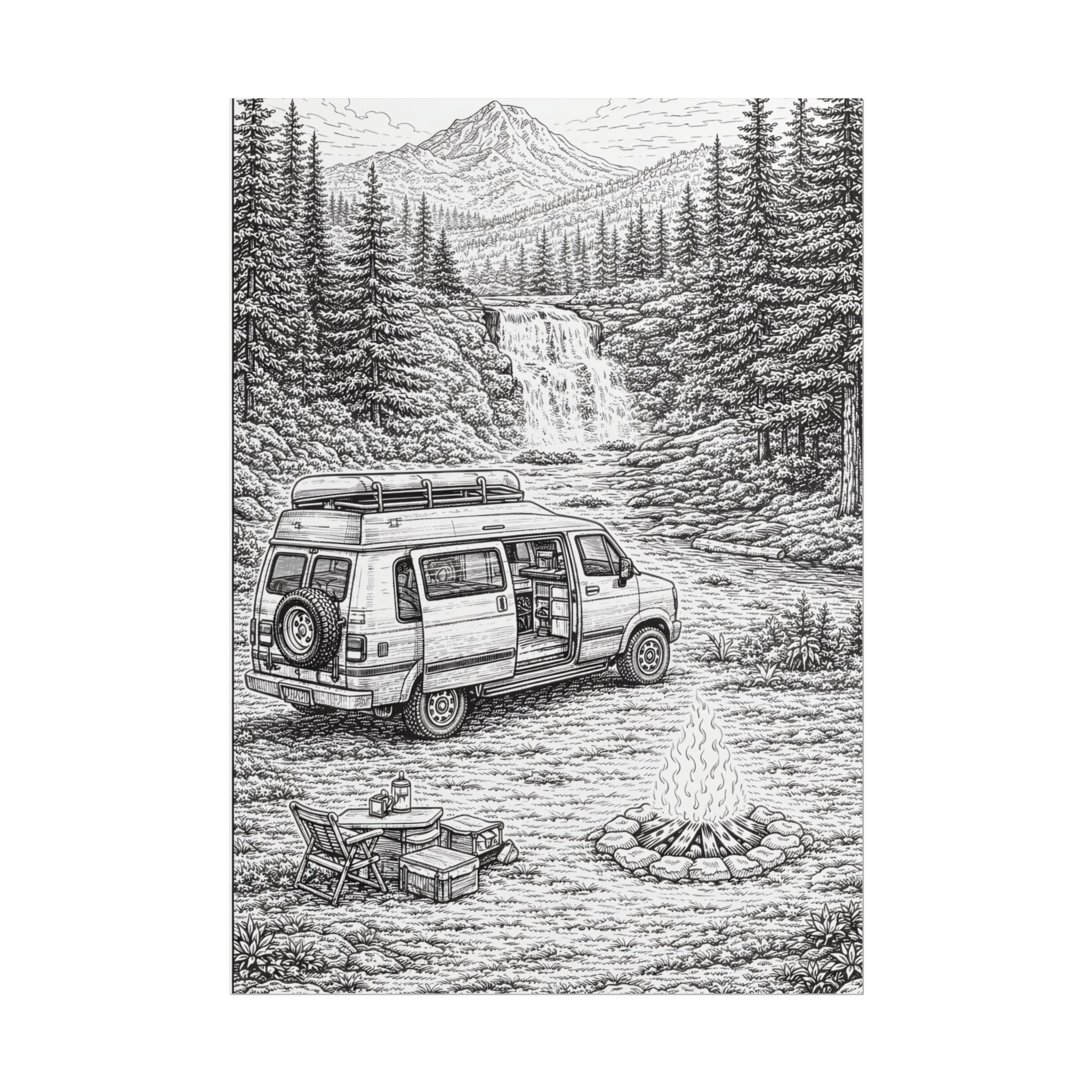 Campervan Poster — Vintage RV Camping Landscape Wall Art