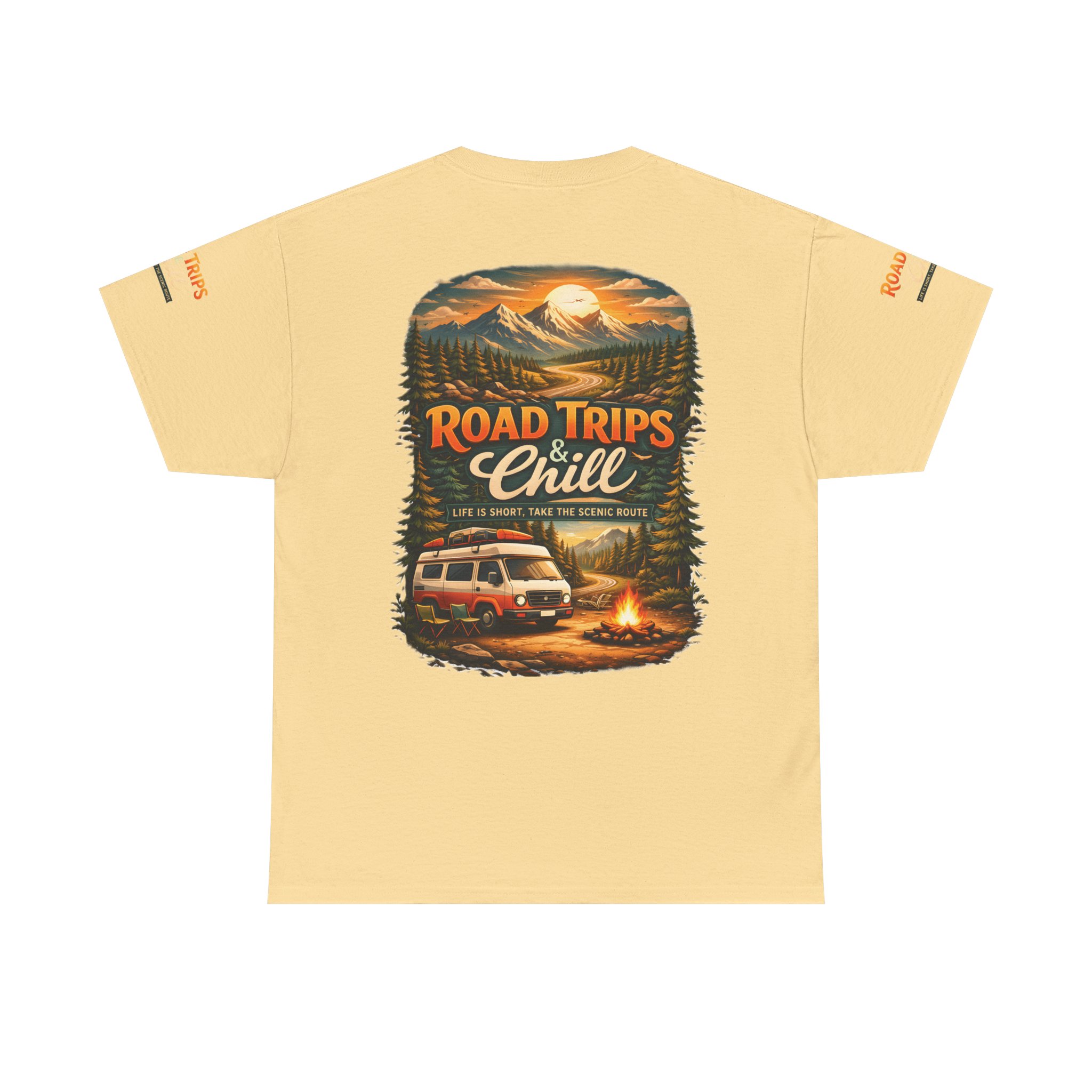 Unisex Heavy Cotton Tee — "Road Trips & Chill" Design Scenic-Line