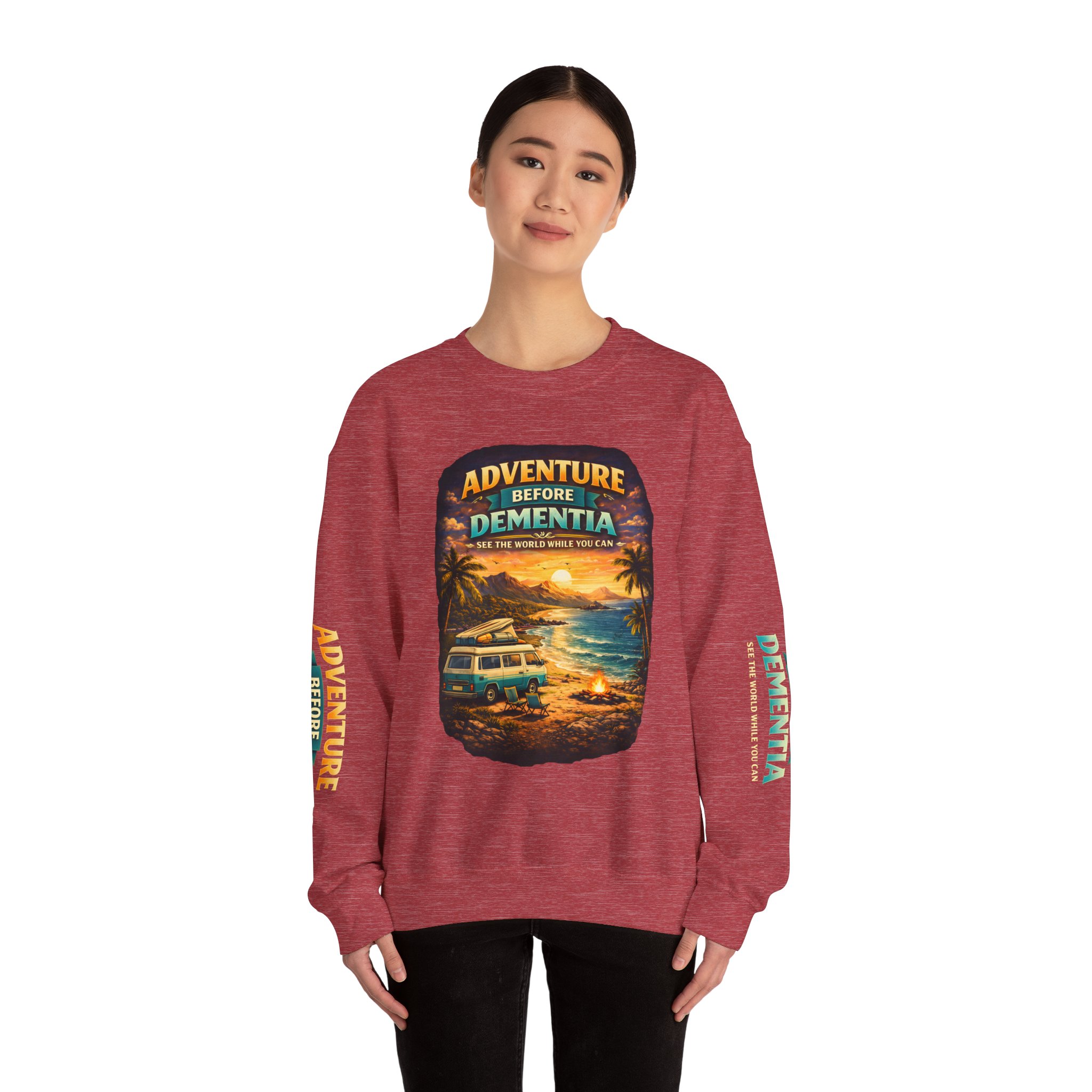 Unisex Heavy Blend™ Crewneck Sweatshirt — "Adventure Before Dementia" Design Scenic-Line
