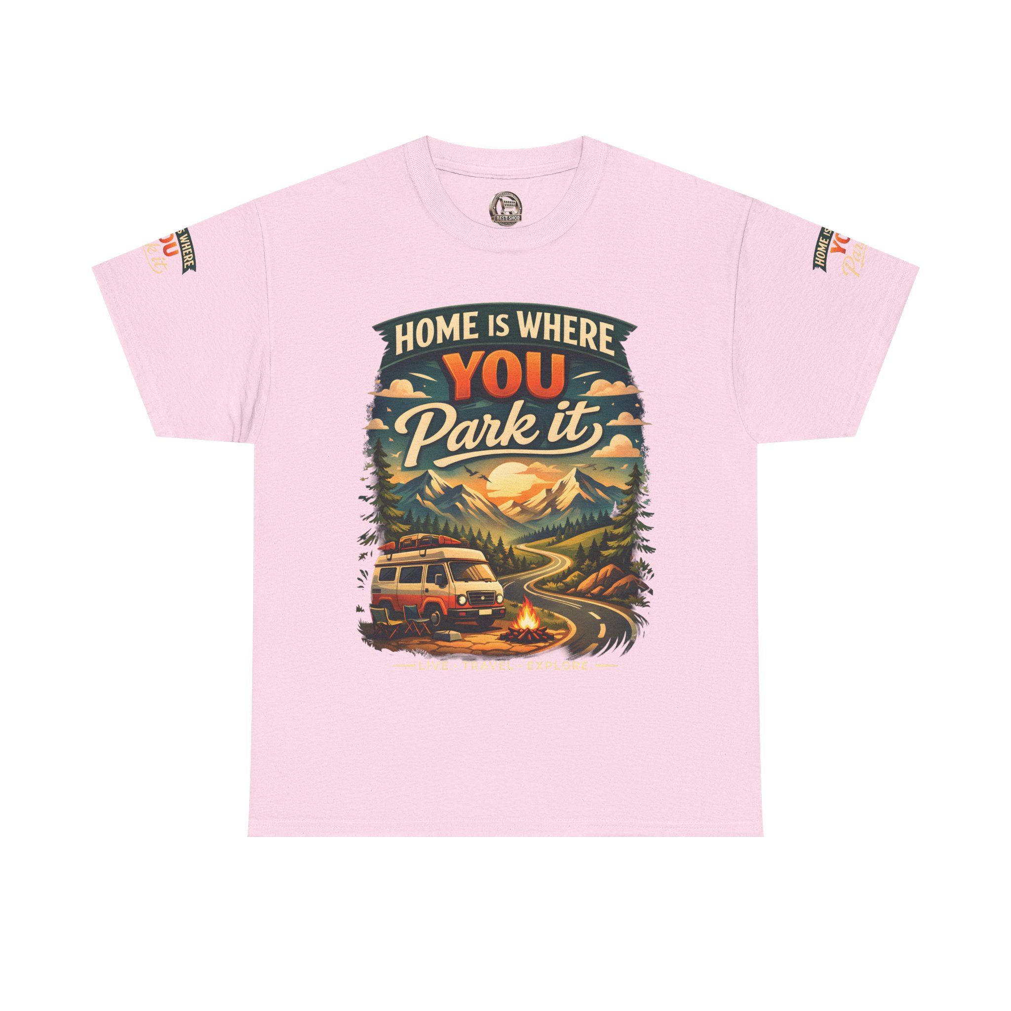 Unisex Heavy Cotton Tee — "Hom Is Where You Park It" Design Scenic-Line