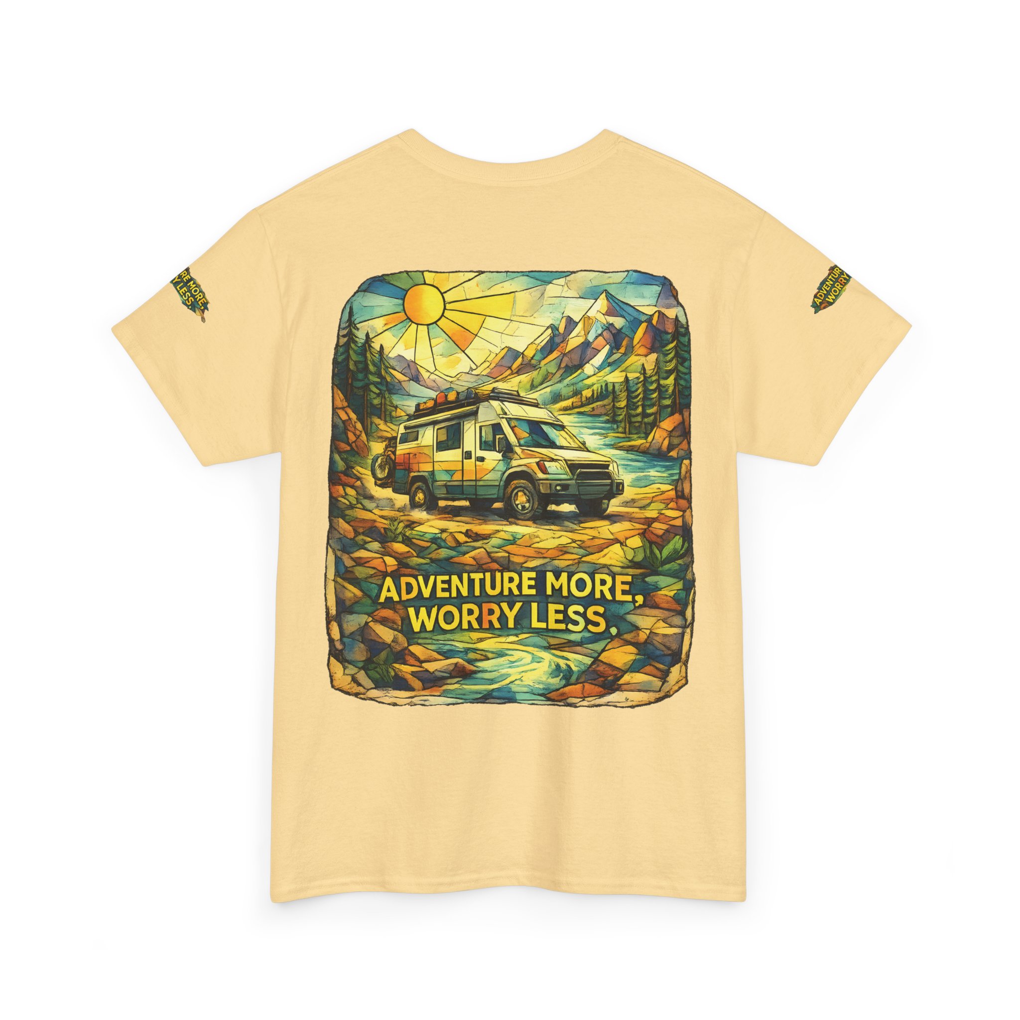 6181446016409107777_2048.jpeg Unisex Heavy Cotton Tee — "Adventure More Worry Less" Design Cubic-Line