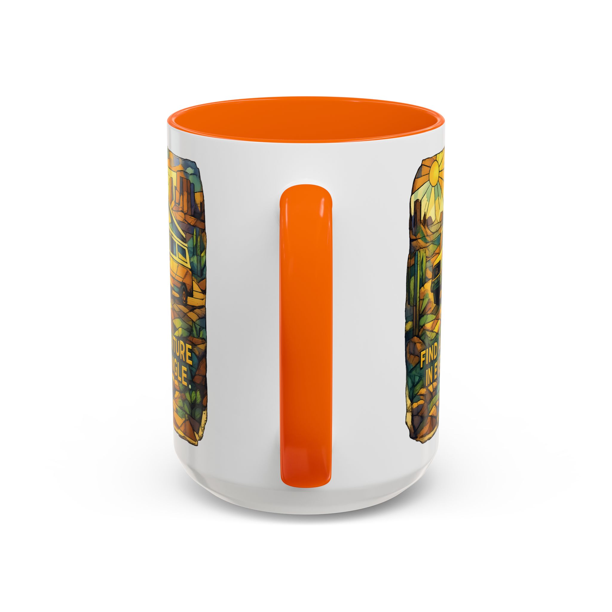 Accent Coffee Mug (11, 15oz) — "Find Adventure In Every Corner" Design Cubic-Line