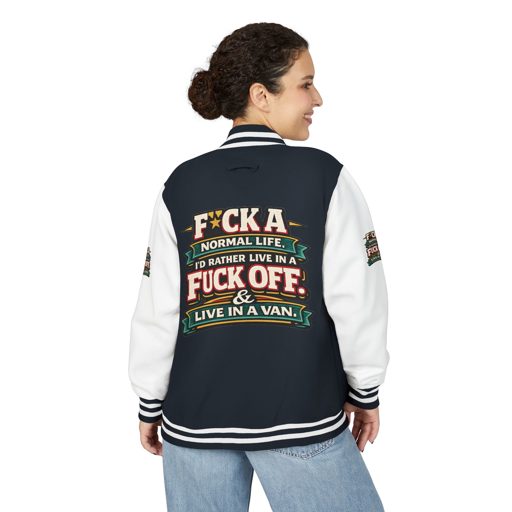 Unisex Heavyweight Letterman Jacket — "Fuck A Normal Life" Design F**K-Line