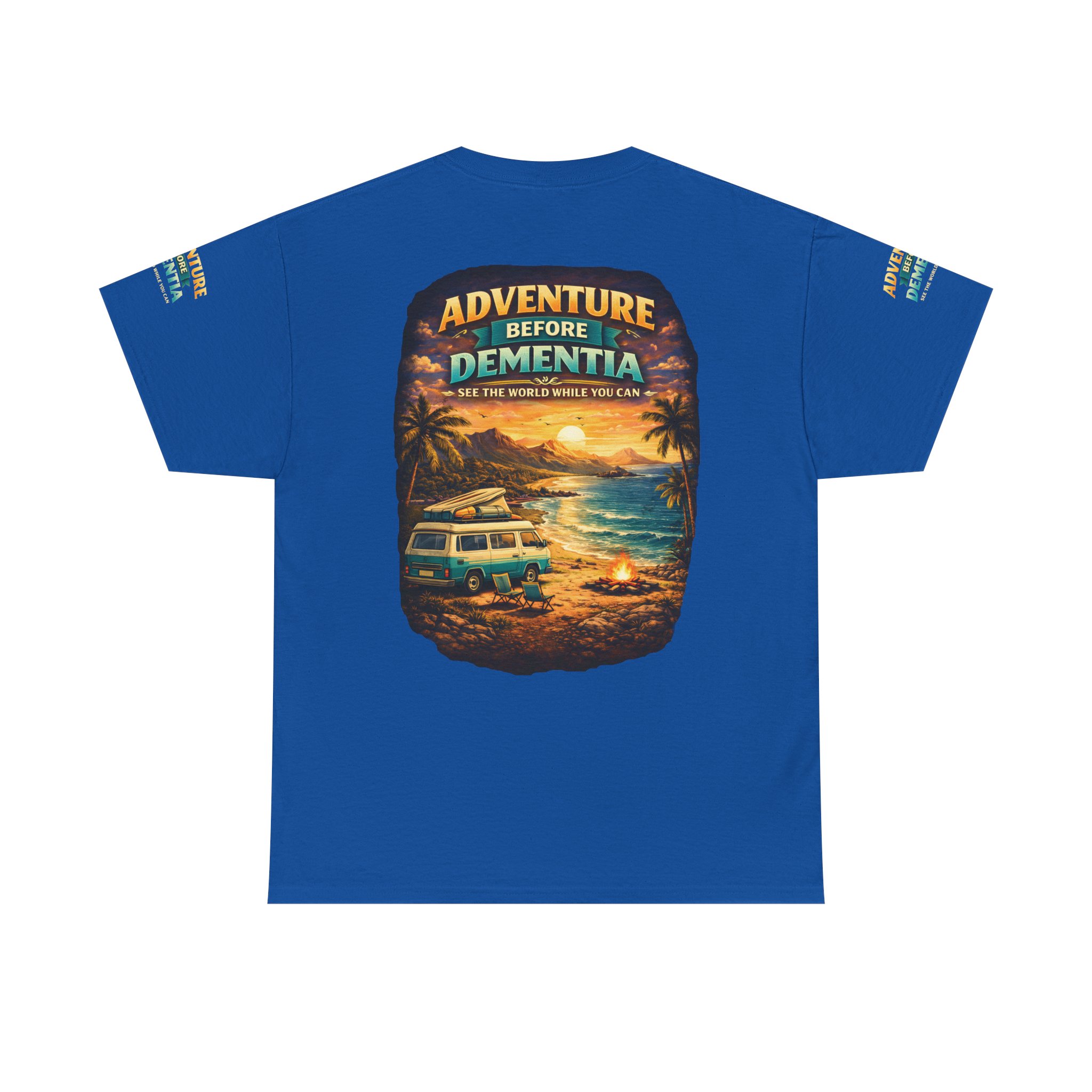 Unisex Heavy Cotton Tee — "Adventure Before Dementia" Design Scenic-Line