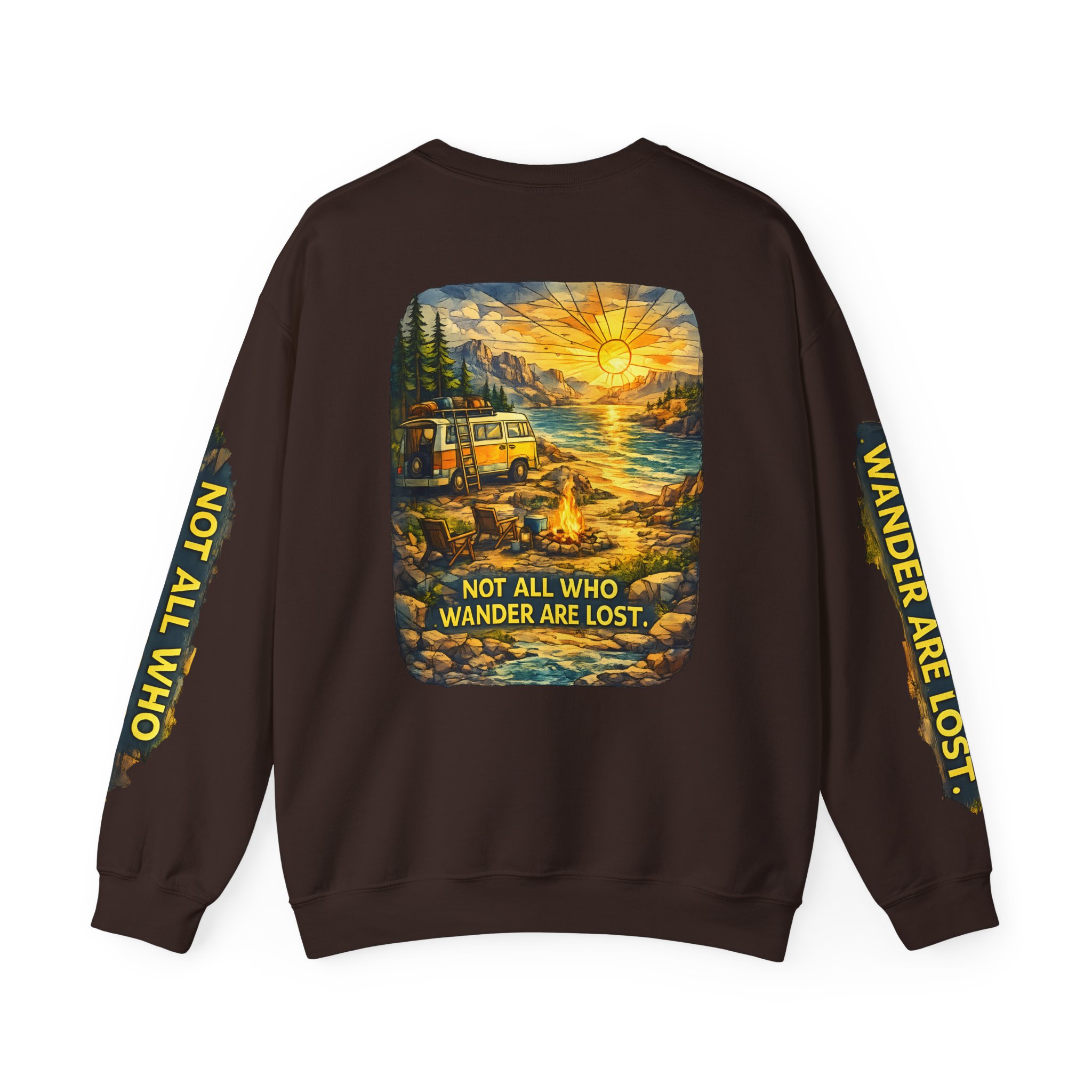 Unisex Heavy Blend™ Crewneck Sweatshirt — "Not All Who Wander Are Lost" Design Cubic-Line
