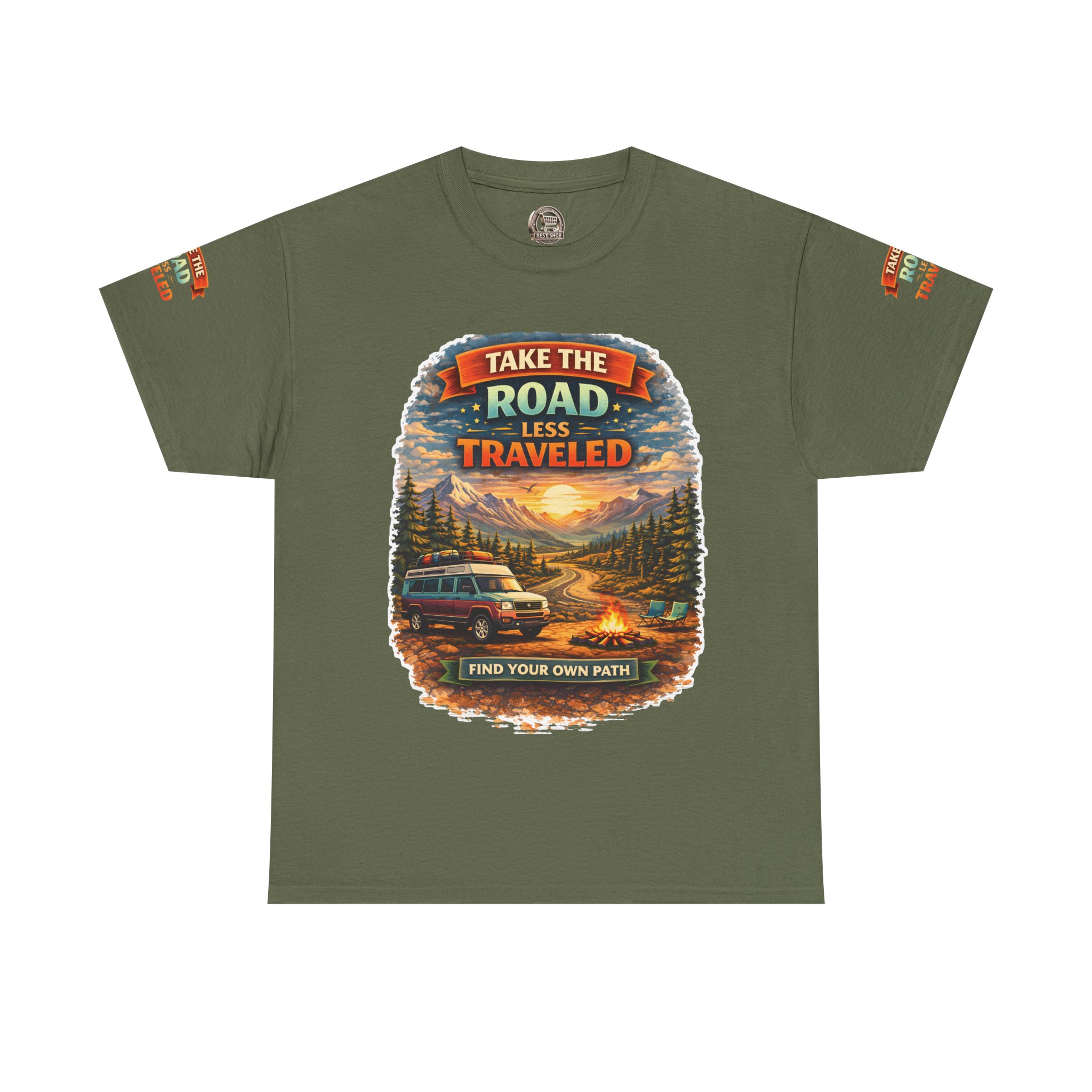 Unisex Heavy Cotton Tee — "Take The Road Less Traveled" Design Scenic-Line