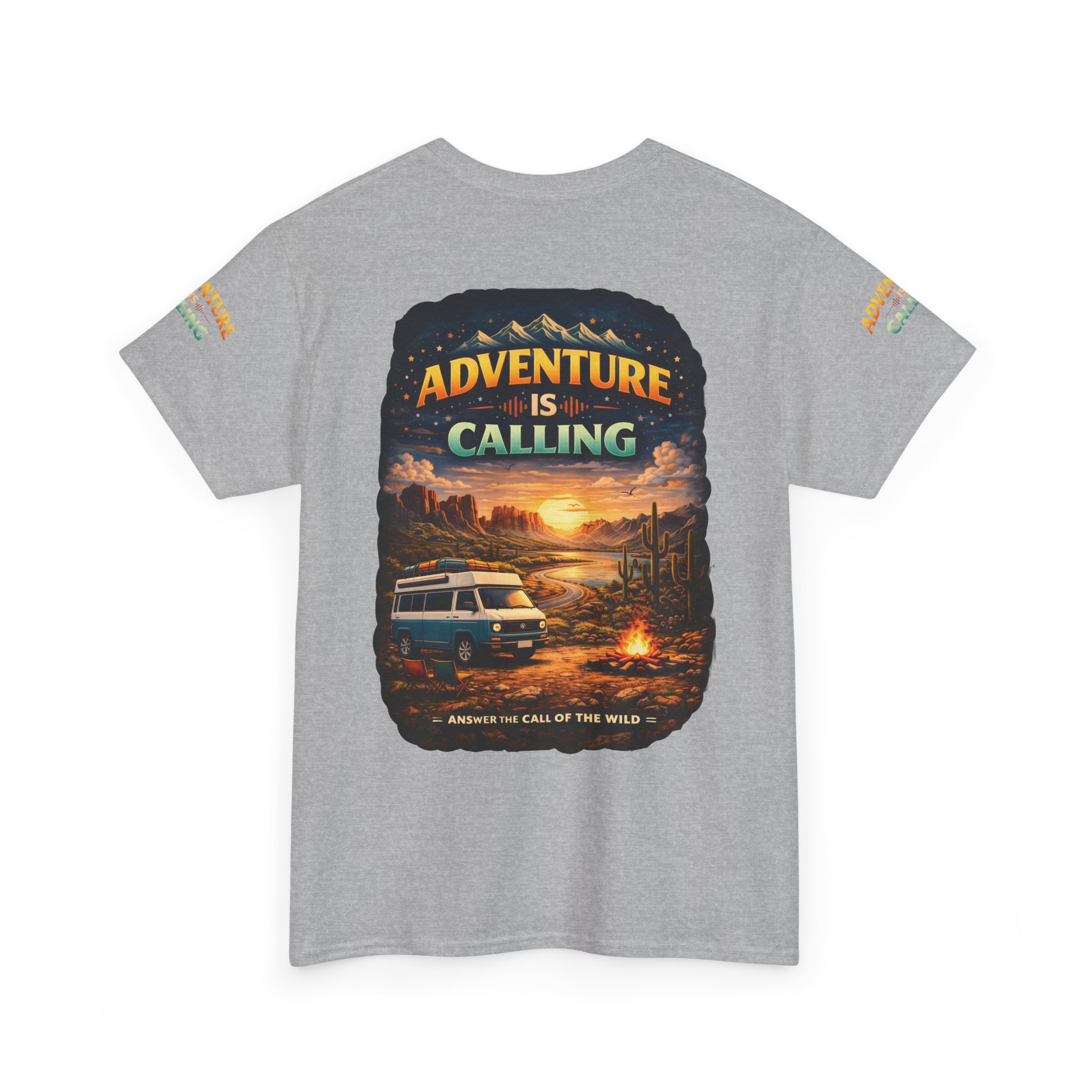 Unisex Heavy Cotton Tee — "Adventure Is Calling" Design Scenic-Line