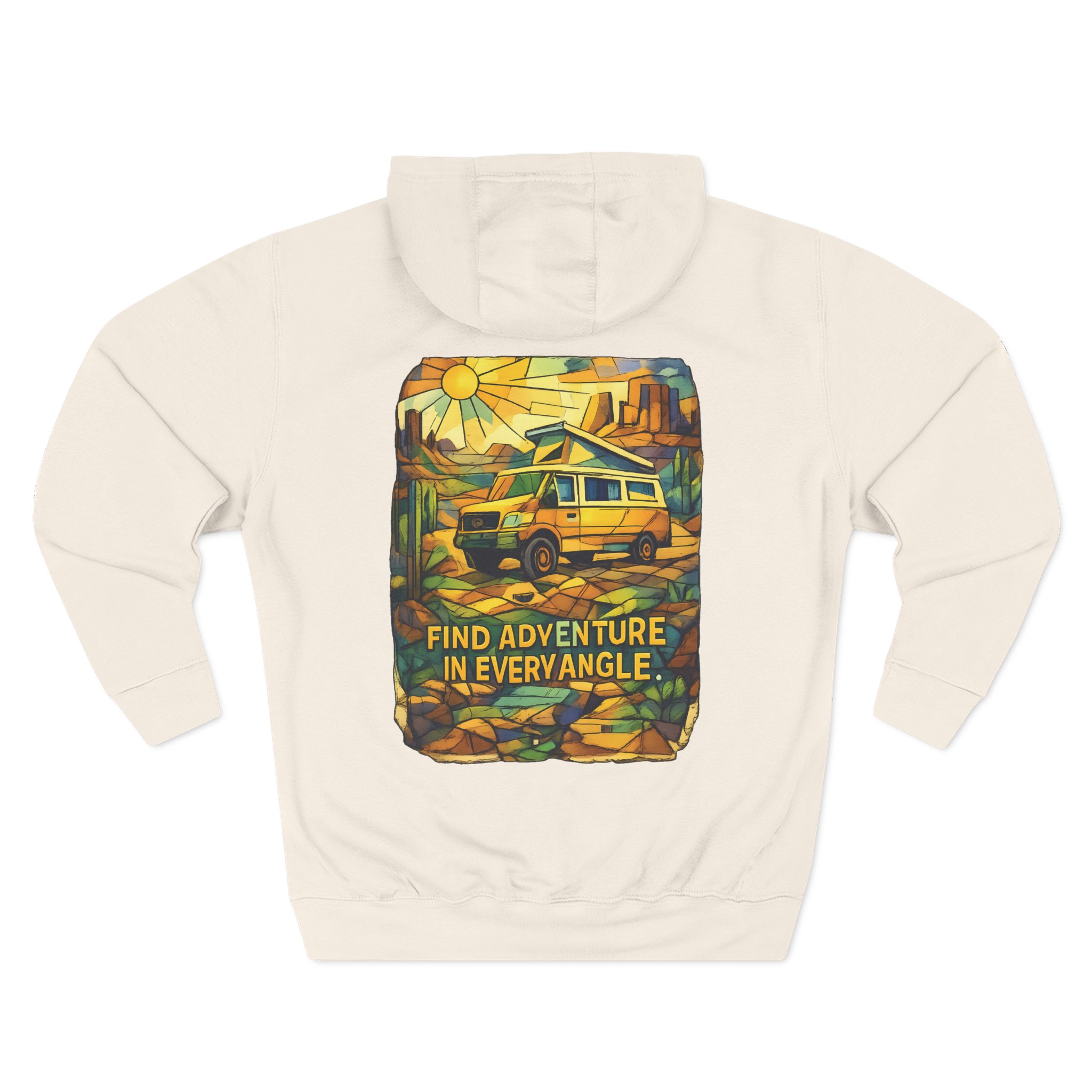 Three-Panel Fleece Hoodie - "Find Adventure In Every Corner" Design Cubic-Line