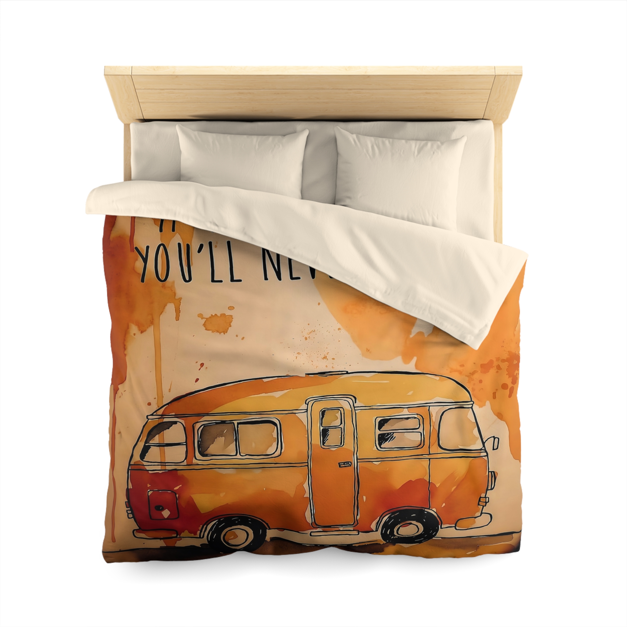Duvet Cover - 'If You Never Go, You'll Never Know' Orange Camper Adventurer Bedding