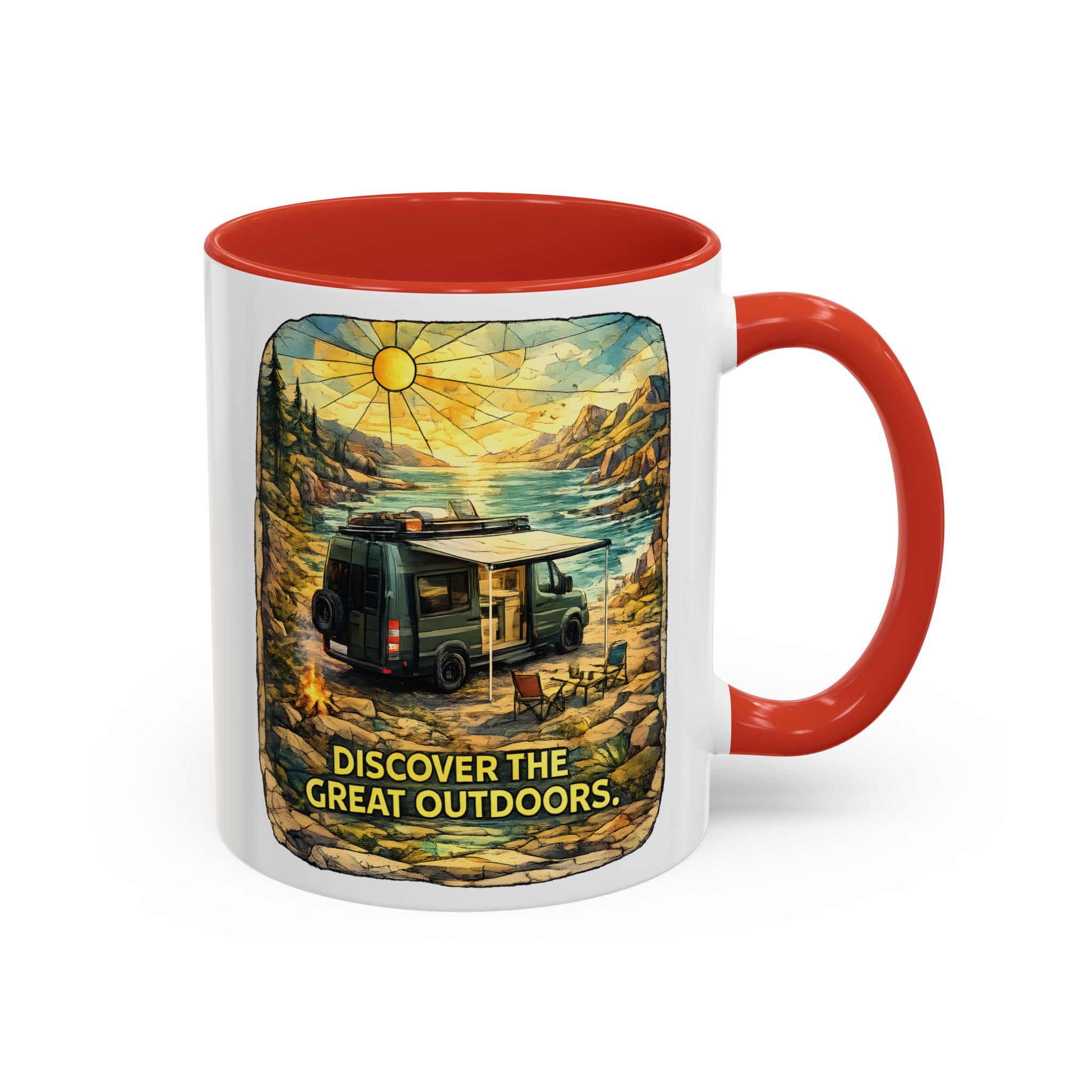 Accent Coffee Mug (11, 15oz) — "Discover The Great Outdoors" Design Cubic-Line