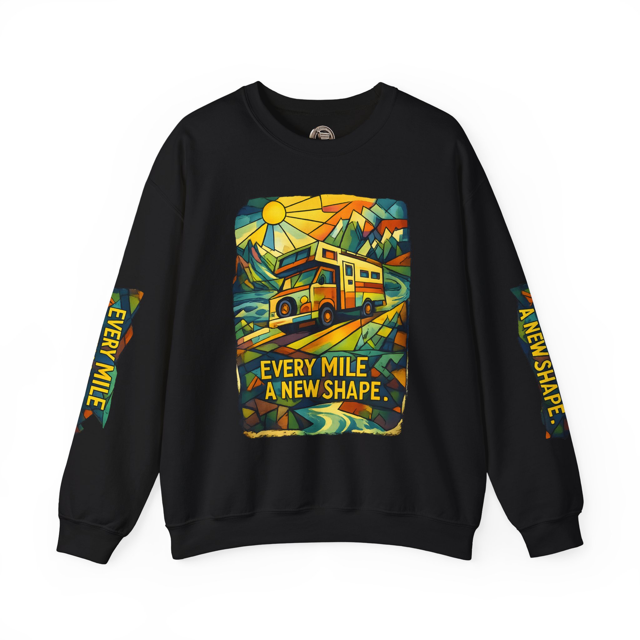 Unisex Heavy Blend™ Crewneck Sweatshirt — "Every Mile A New Shape" Design Cubic-Line