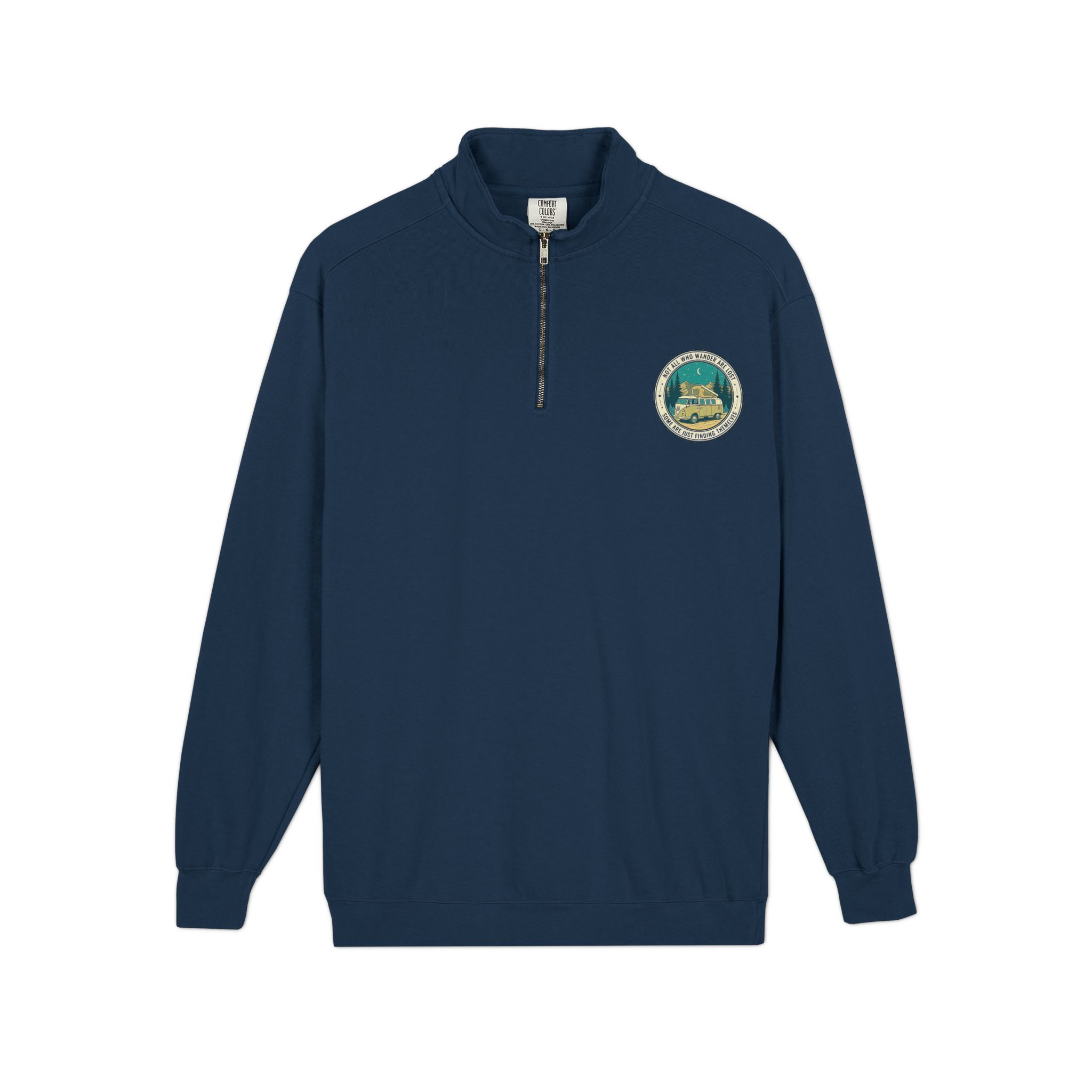 Quarter-Zip Sweatshirt(Comfort Colors®) — "Not All Who Wander Are Lost" Retro Camper Pullover