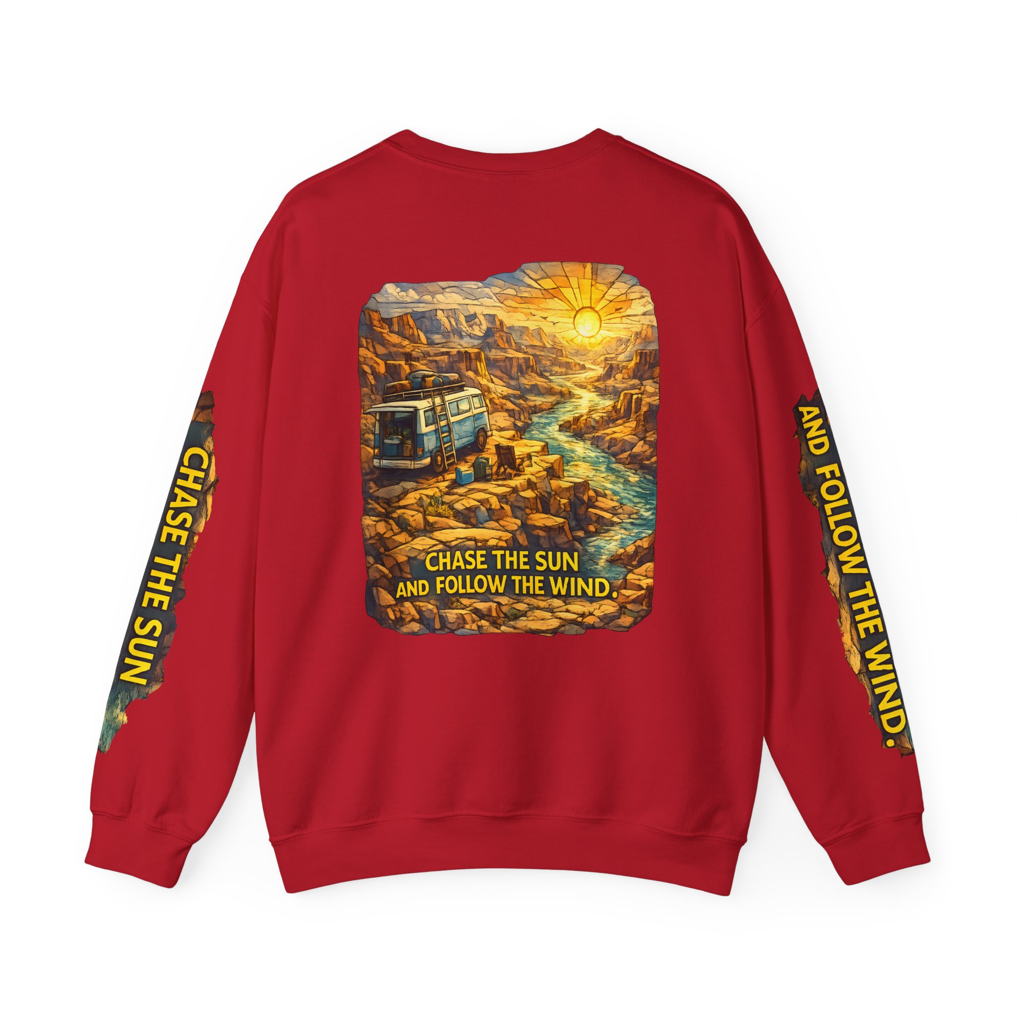 6223779443957693192_2048.jpeg Unisex Heavy Blend™ Crewneck Sweatshirt — "Chase The Sun And Follow The Wind" Design Cubic-Line