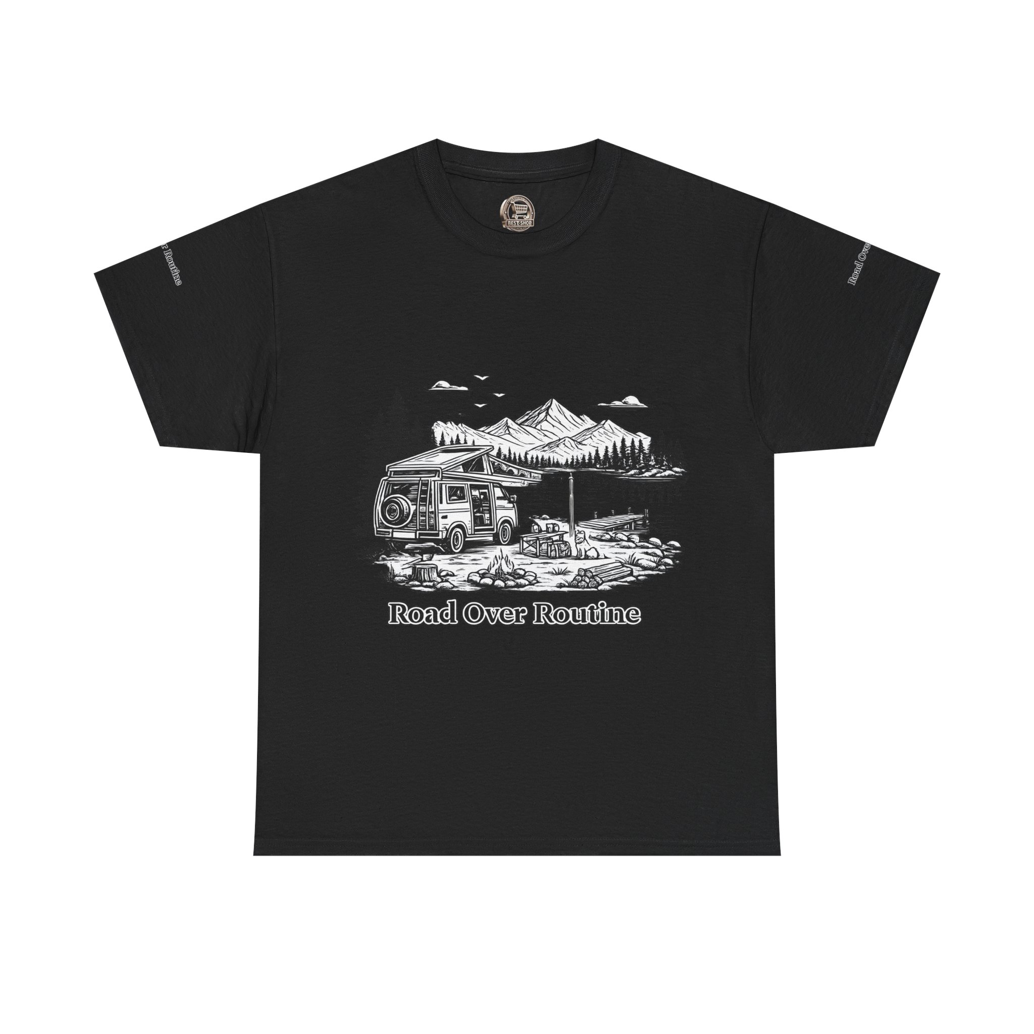 Unisex Heavy Cotton Tee — "Road Over Routine" Design Minimal-Line