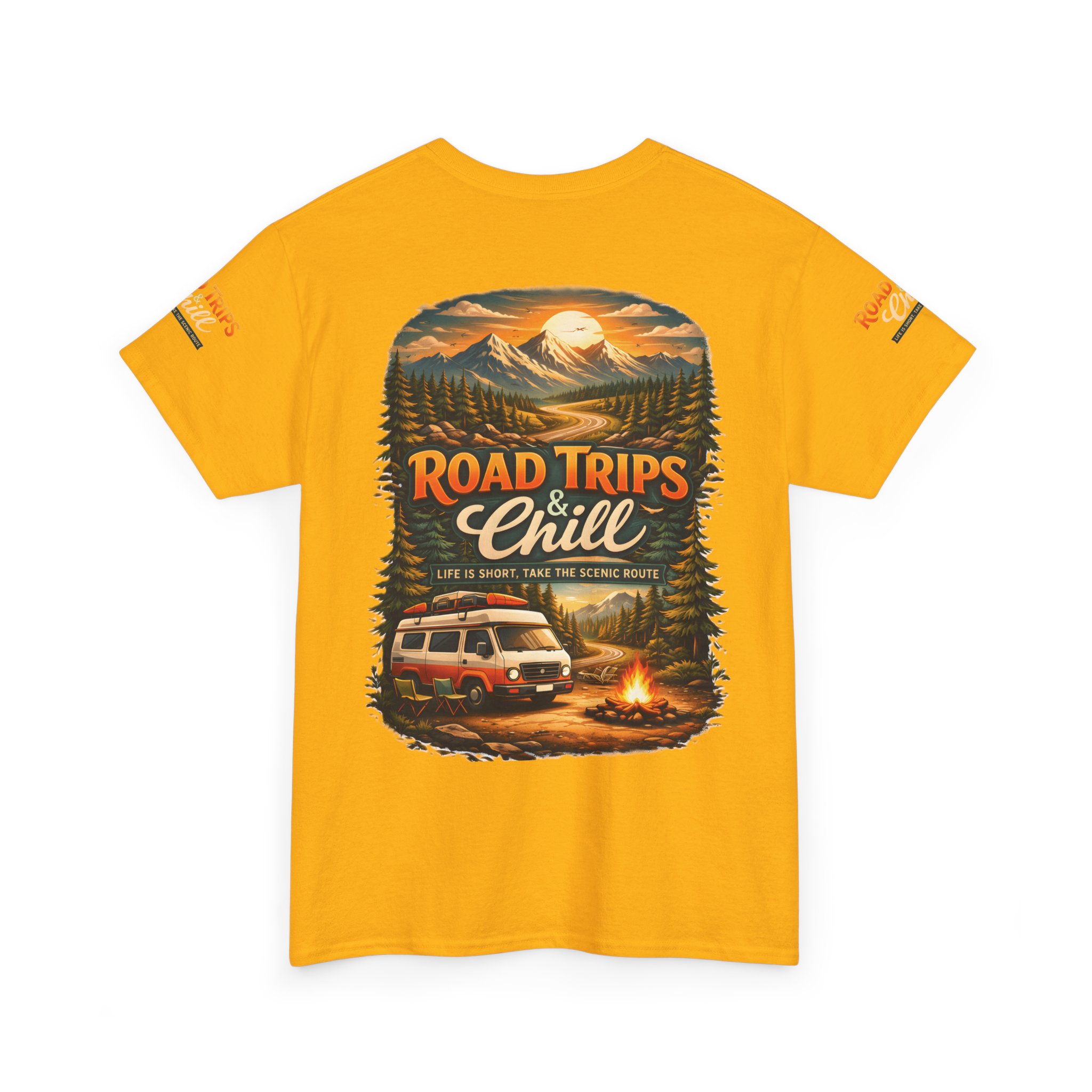 Unisex Heavy Cotton Tee — "Road Trips & Chill" Design Scenic-Line