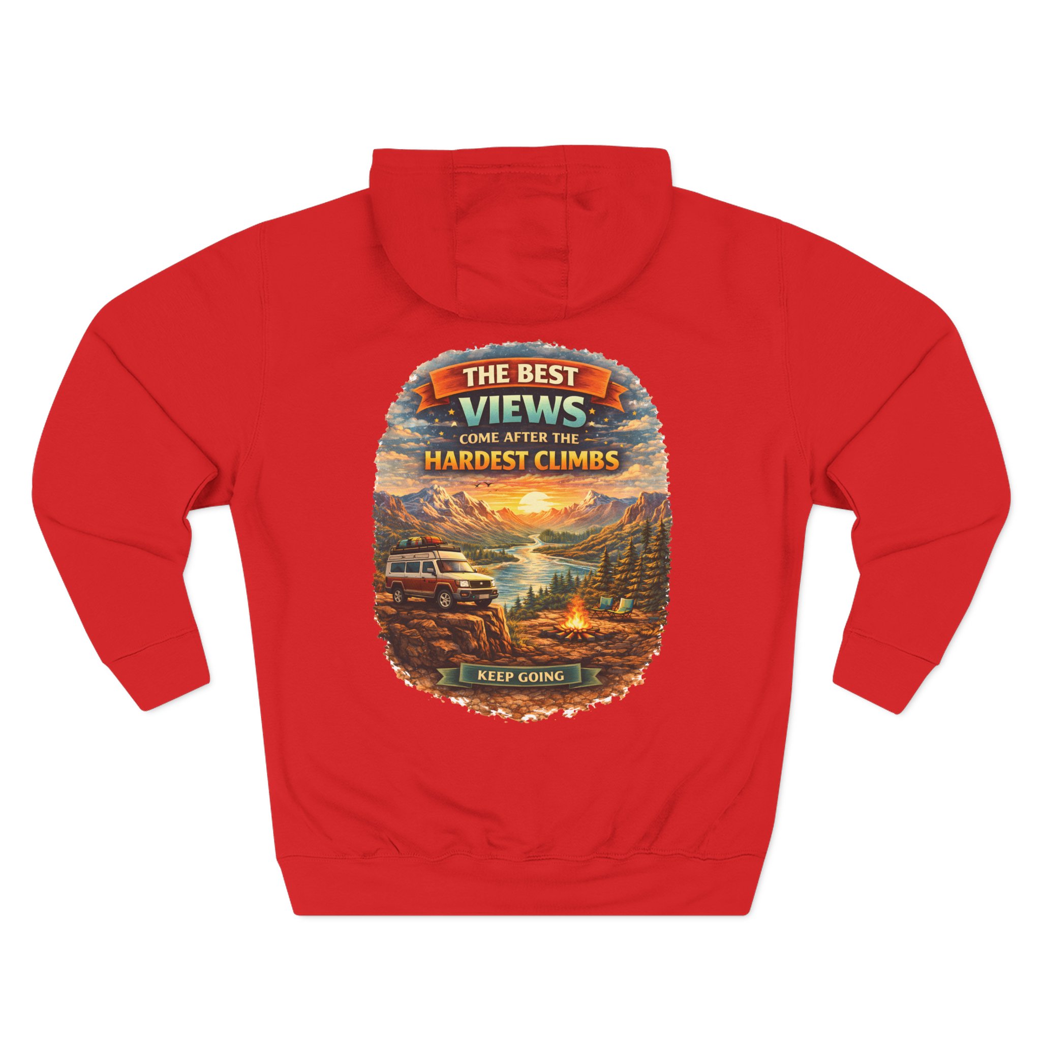 Three-Panel Fleece Hoodie - "The Best Views" Design Scenic-Line