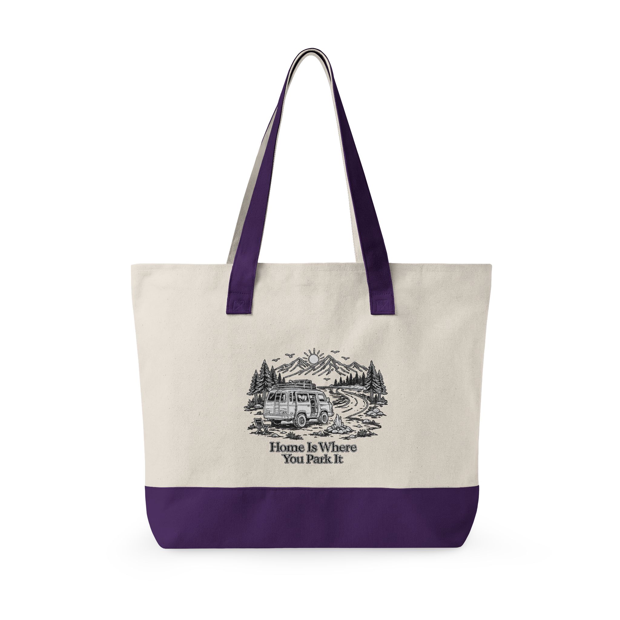 Zippered Canvas Tote — "Home Is Where You Park It" (Design Minimal-Line)