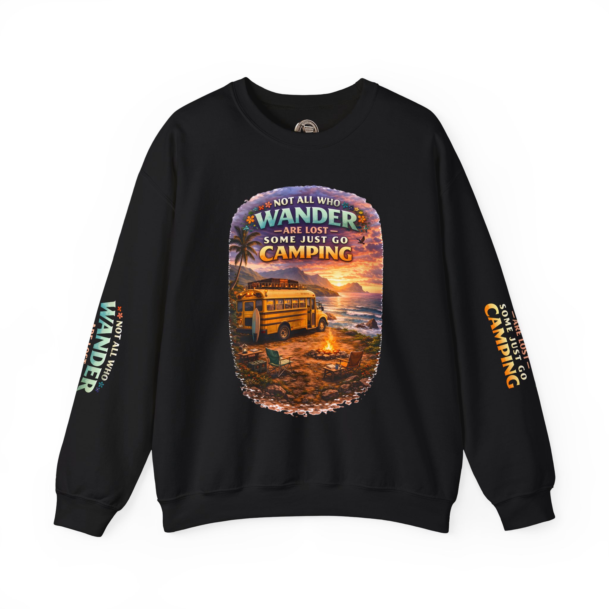 Unisex Heavy Blend™ Crewneck Sweatshirt — "Not All Who Wander Are Lost" Design Scenic-Line