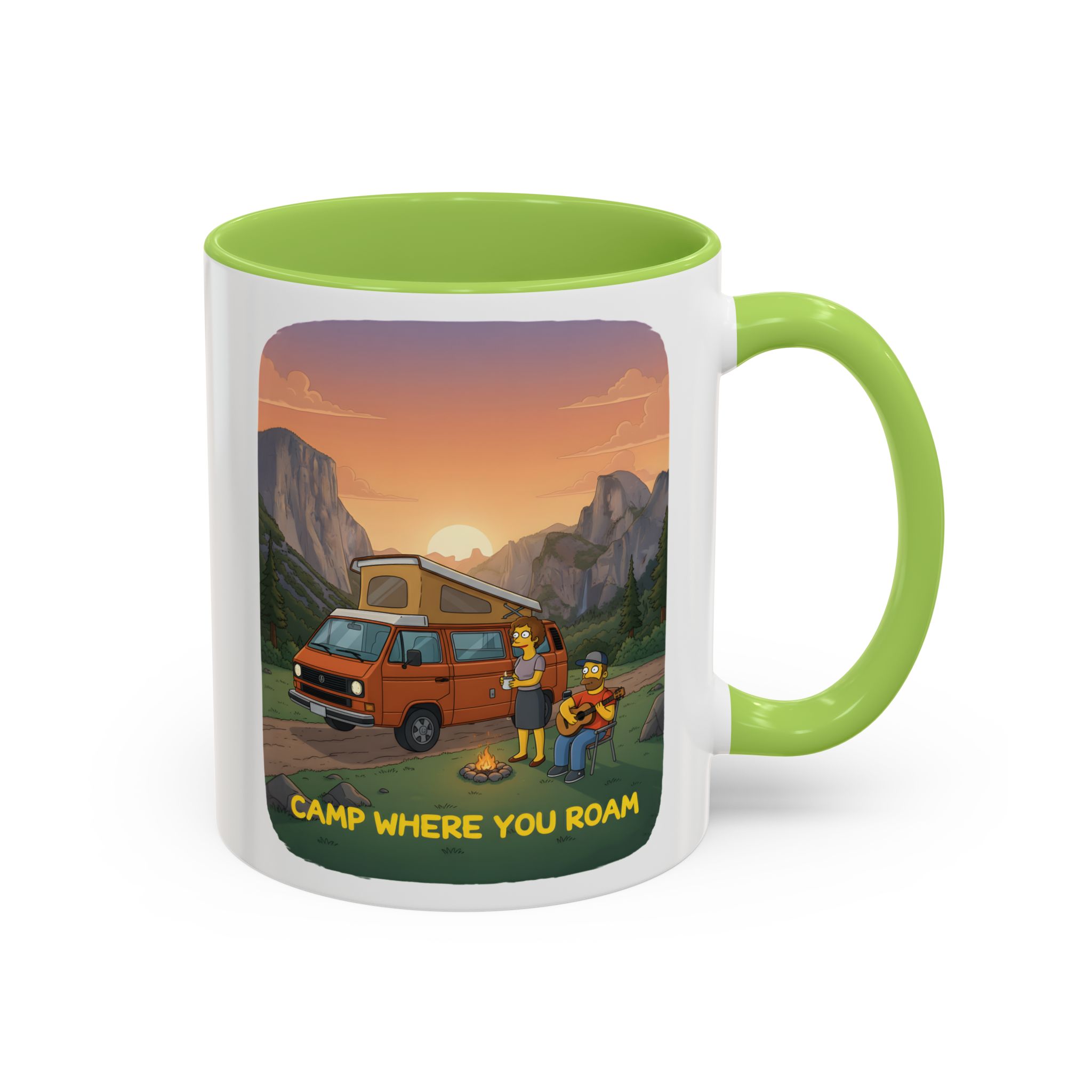 Accent Coffee Mug (11, 15oz) — "Camp Where You Roam" Design Sitcom-Line