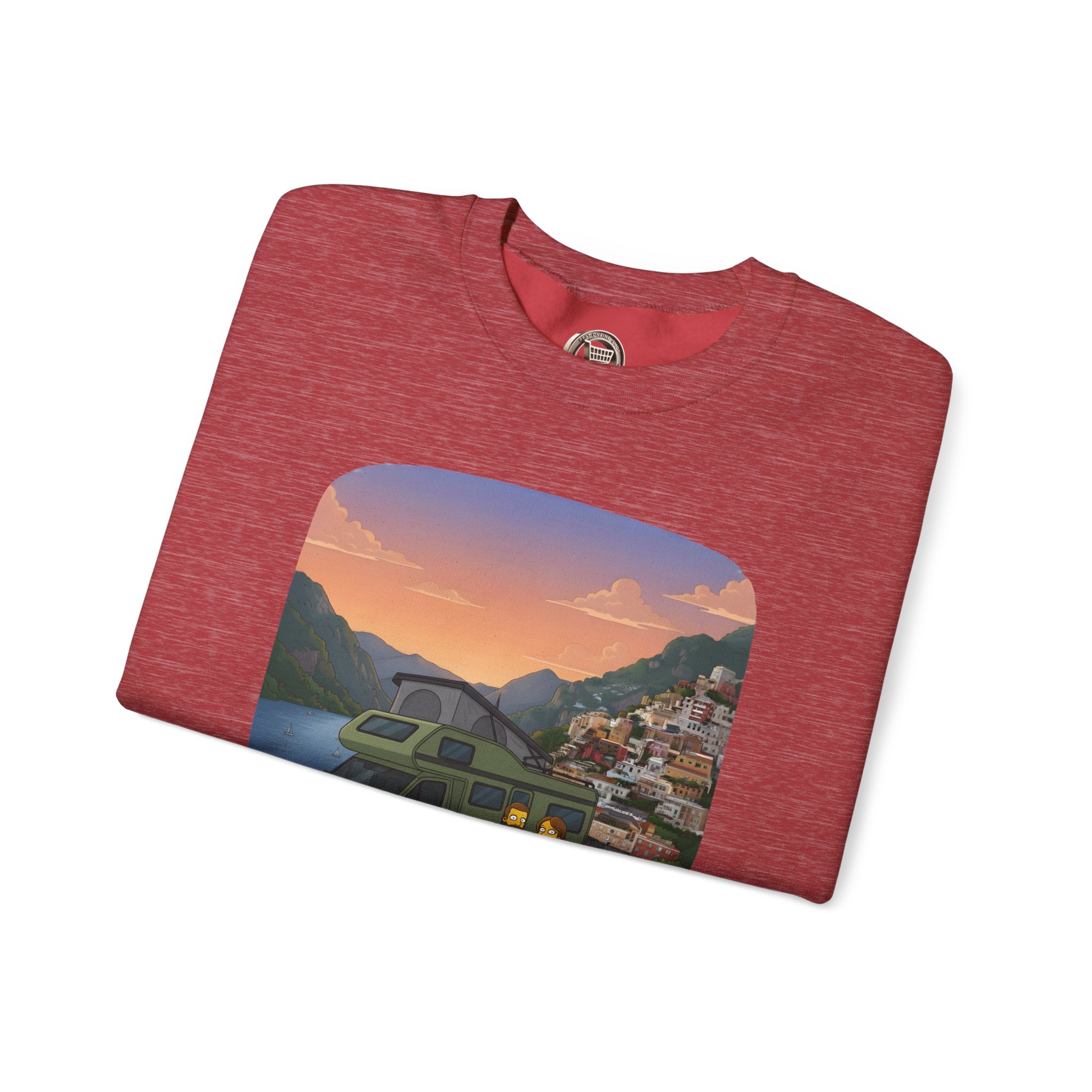 Unisex Heavy Blend™ Crewneck Sweatshirt — "Mountain Air And Alpine Adventure"" Design Sitcom-Line