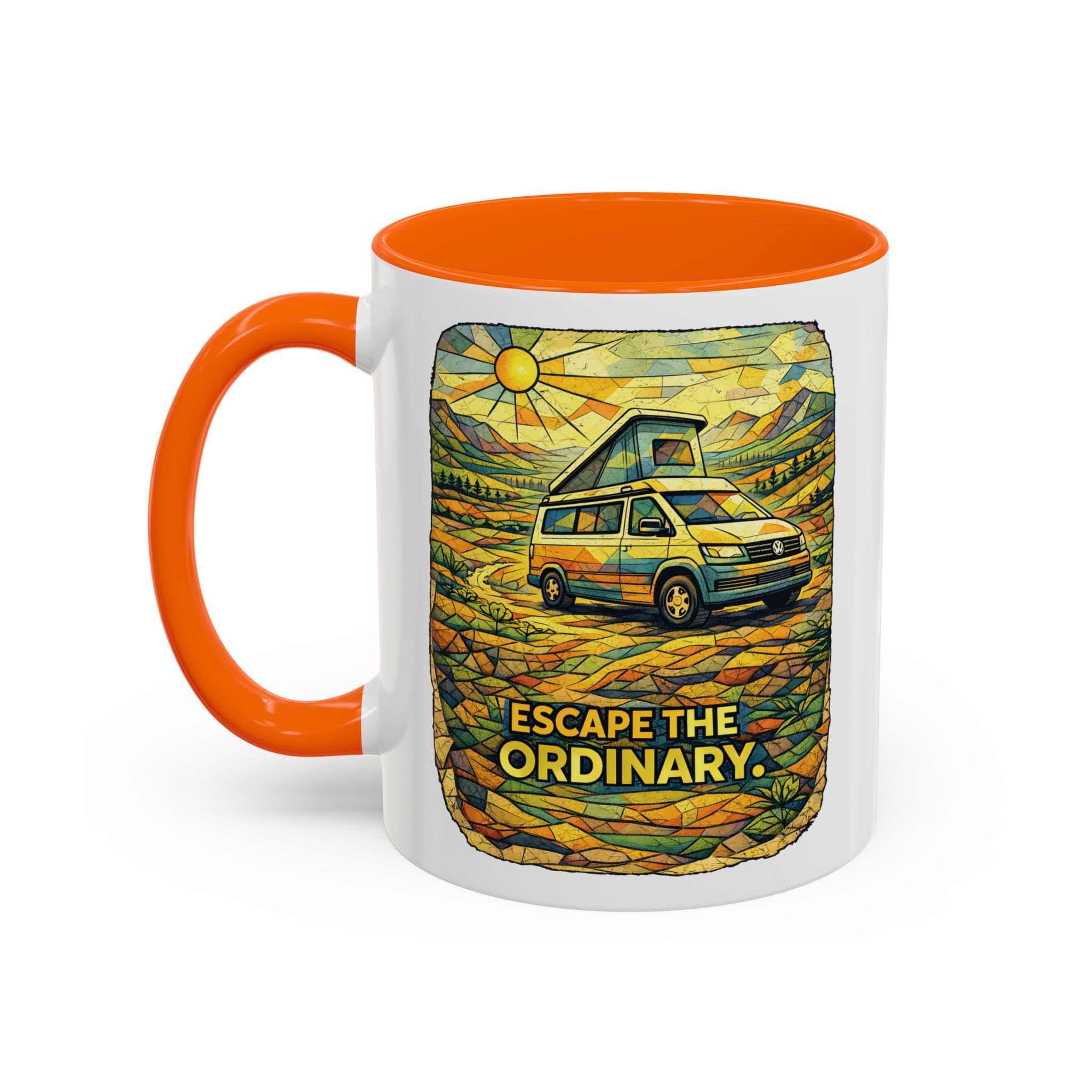 Accent Coffee Mug (11, 15oz) — "Escape The Ordinary" Design Cubic-Line