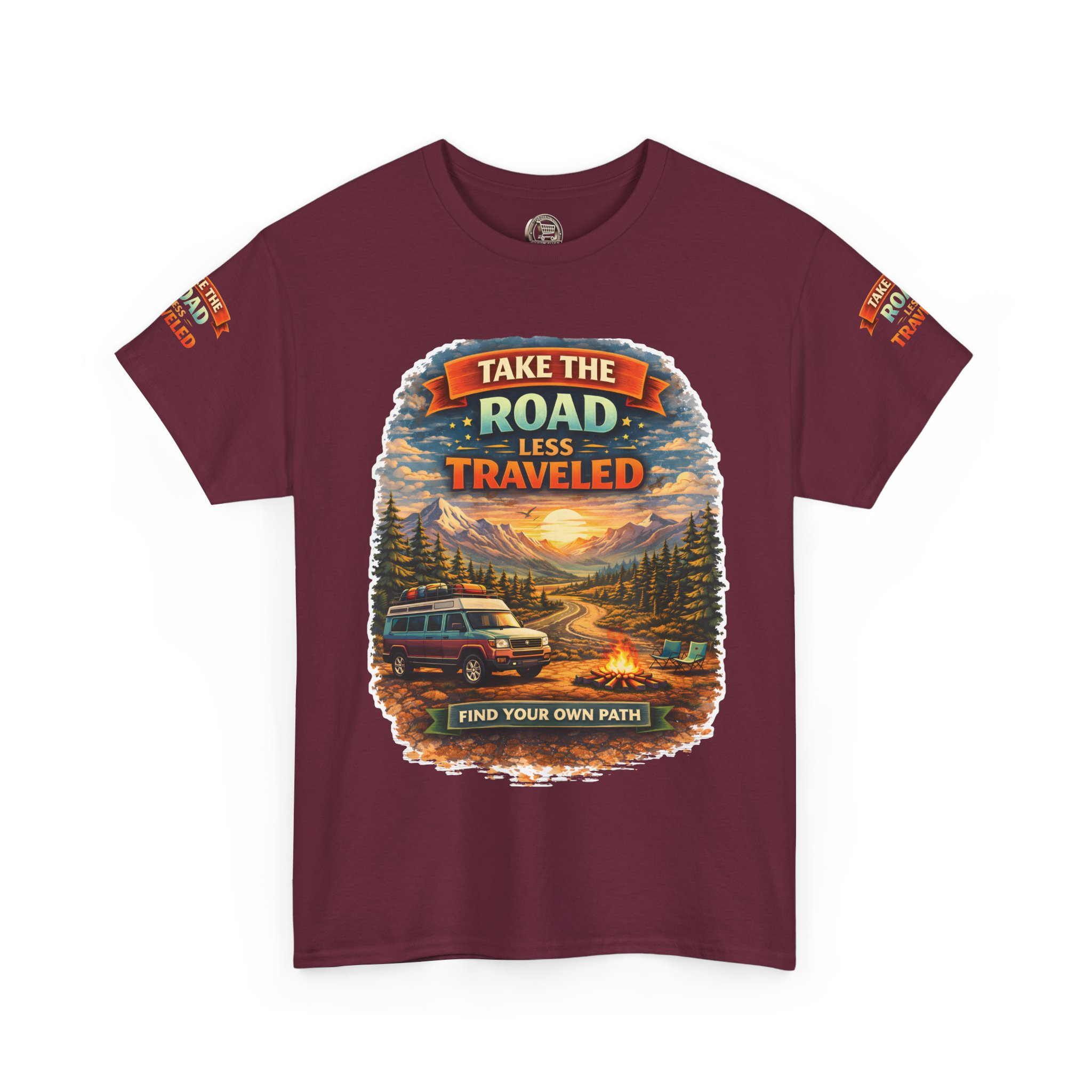 Unisex Heavy Cotton Tee — "Take The Road Less Traveled" Design Scenic-Line