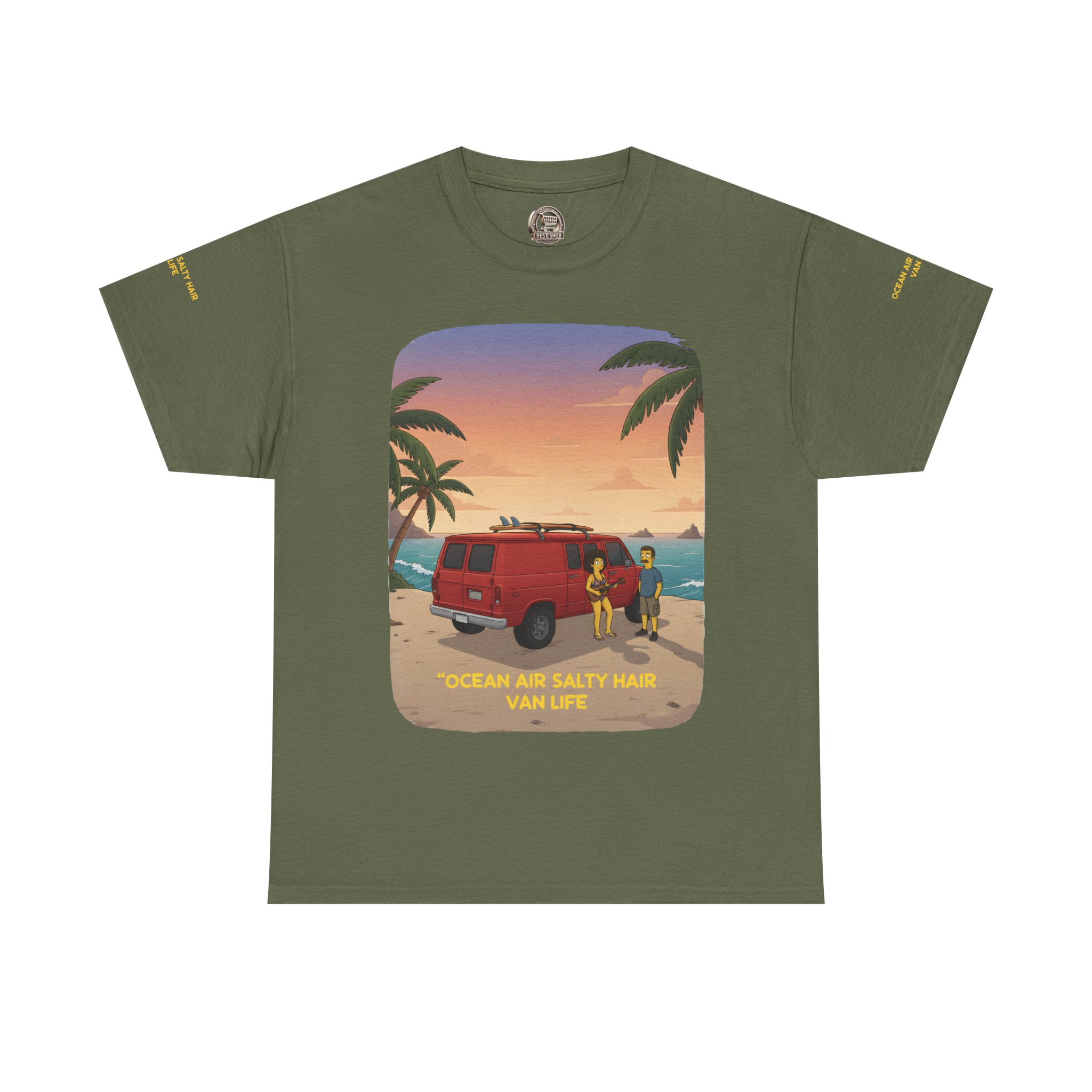 Unisex Heavy Cotton Tee — "Ocean Air Salty Hair Van Life" Design Sitcom-Line