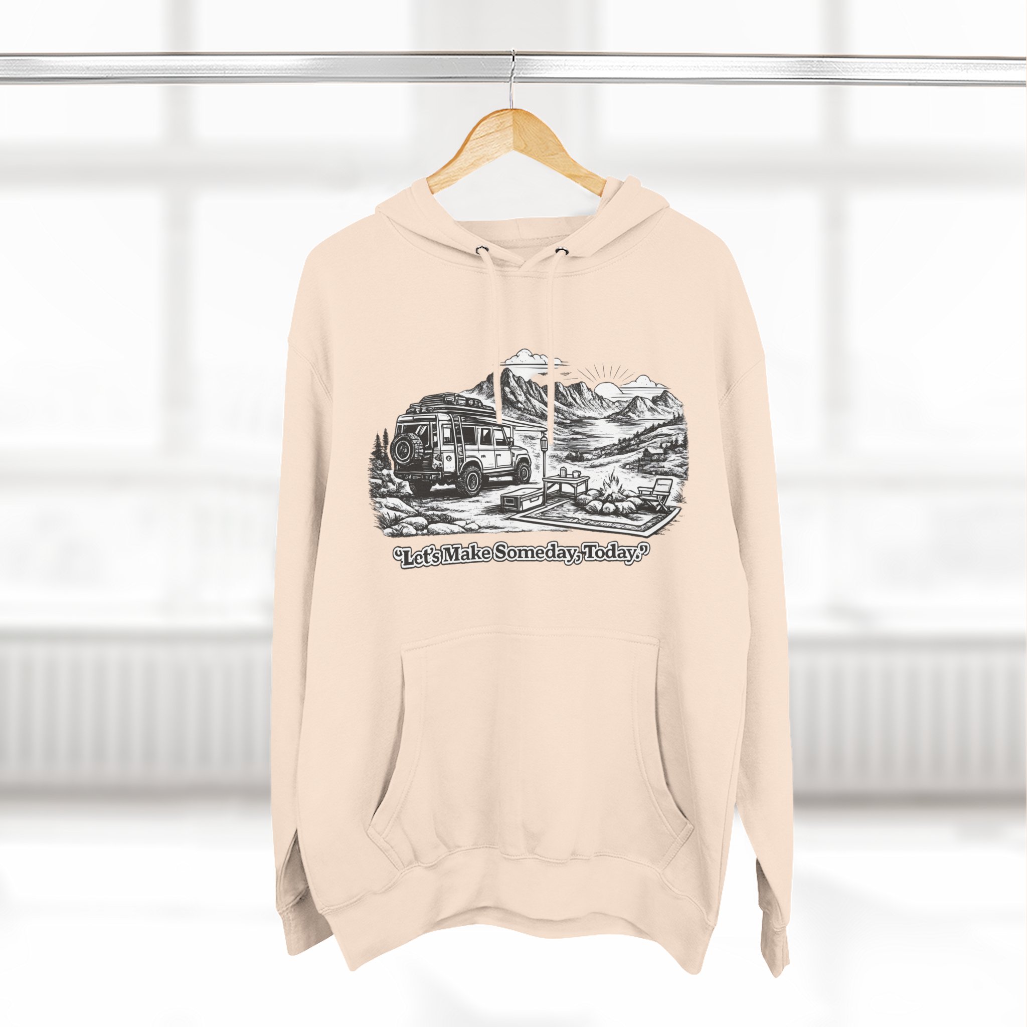 Three-Panel Fleece Hoodie - "Lets make Someday, Today?" Design Minimal-Line