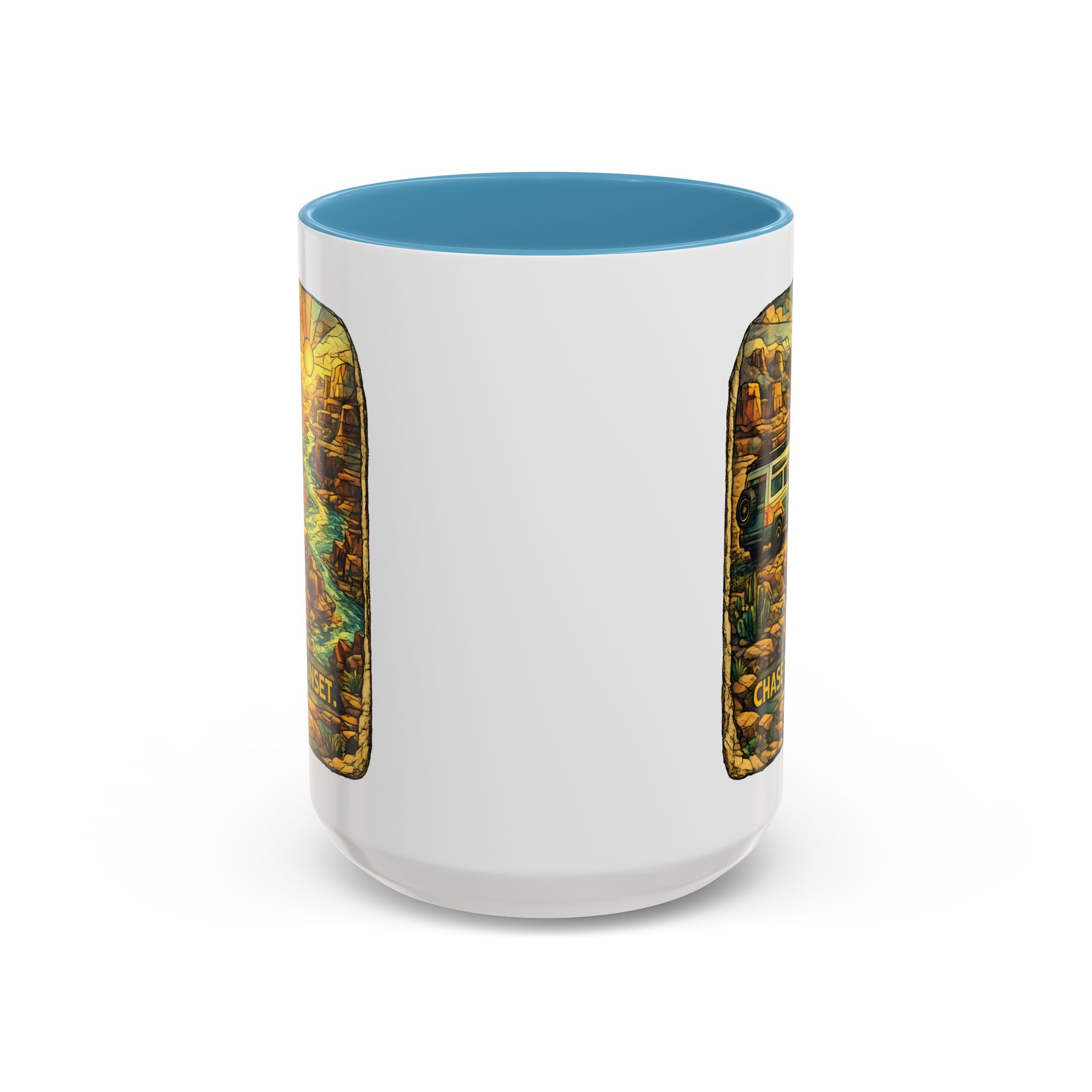 Accent Coffee Mug (11, 15oz) — "Chase The Sunset" Design Cubic-Line